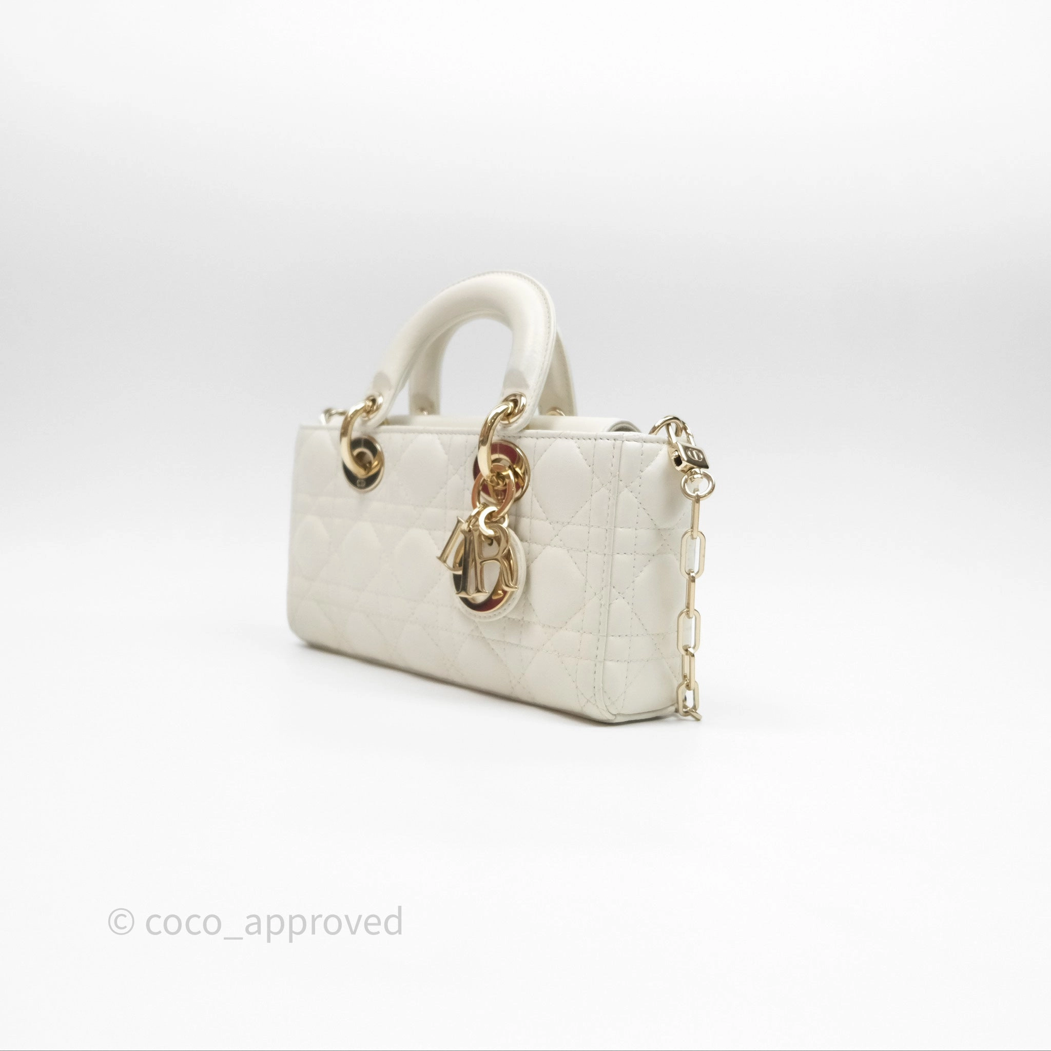 Dior Small Lady D-Joy Bag Ivory White Lambskin Cannage Gold Hardware