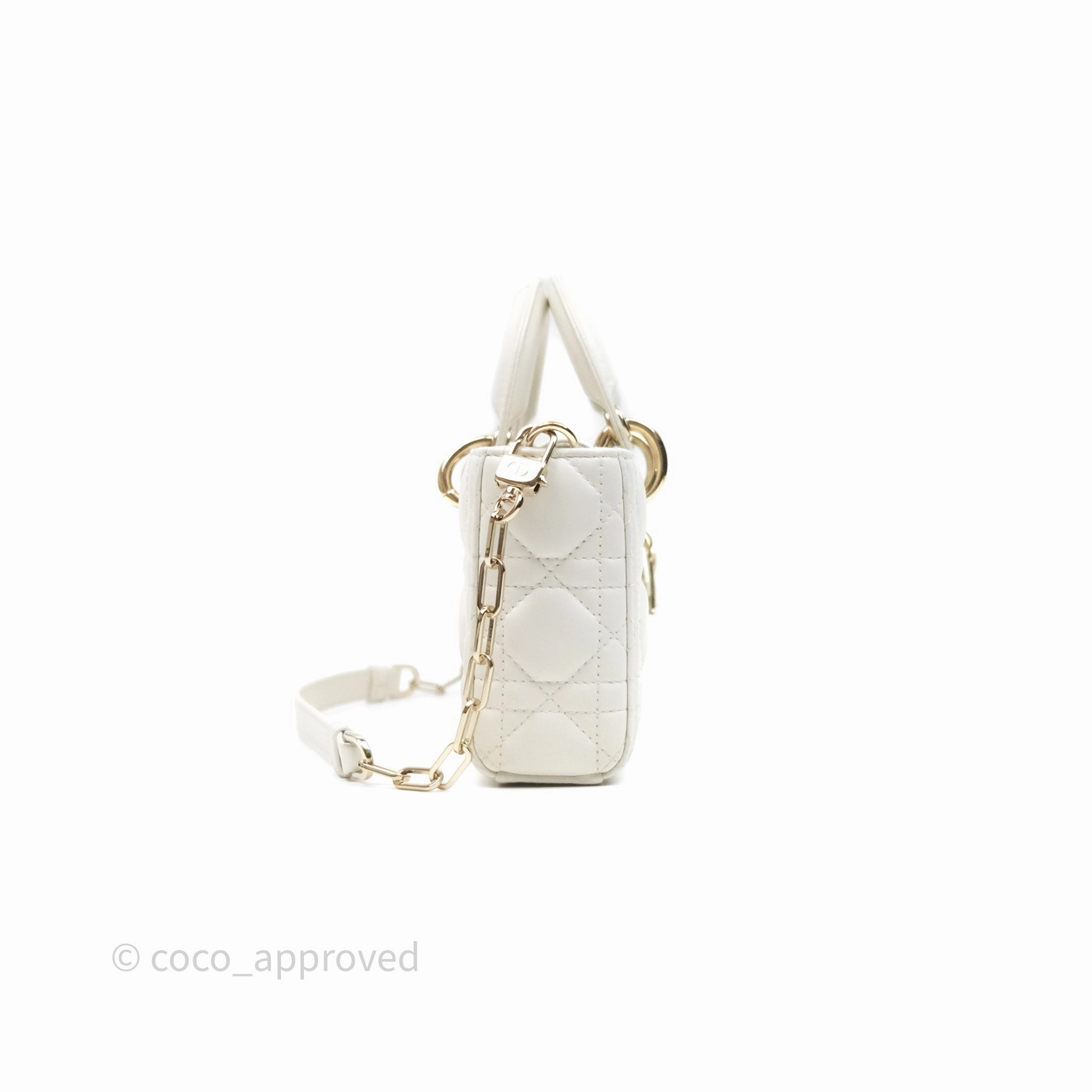 Dior Small Lady D-Joy Bag Ivory White Lambskin Cannage Gold Hardware