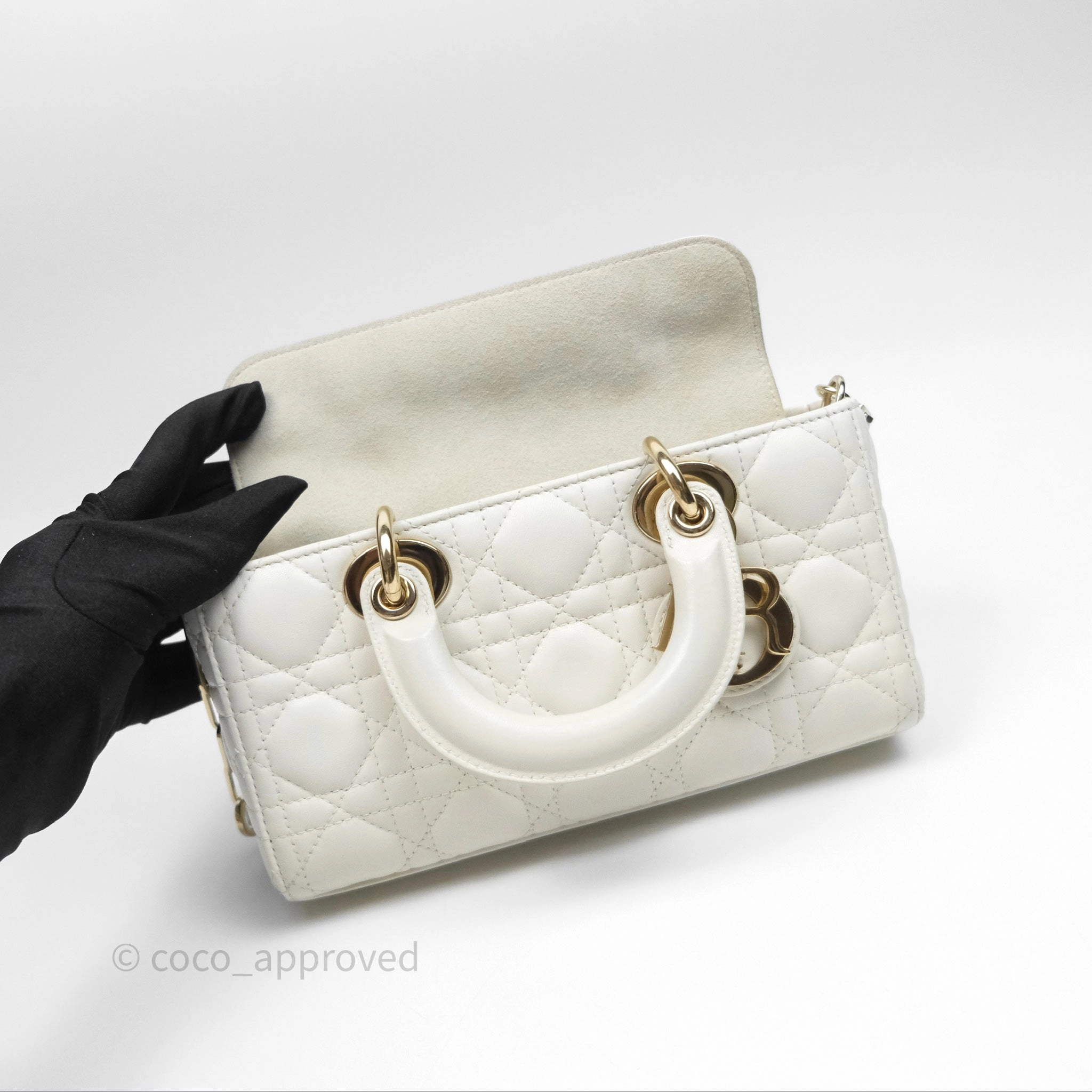 Dior Small Lady D-Joy Bag Ivory White Lambskin Cannage Gold Hardware