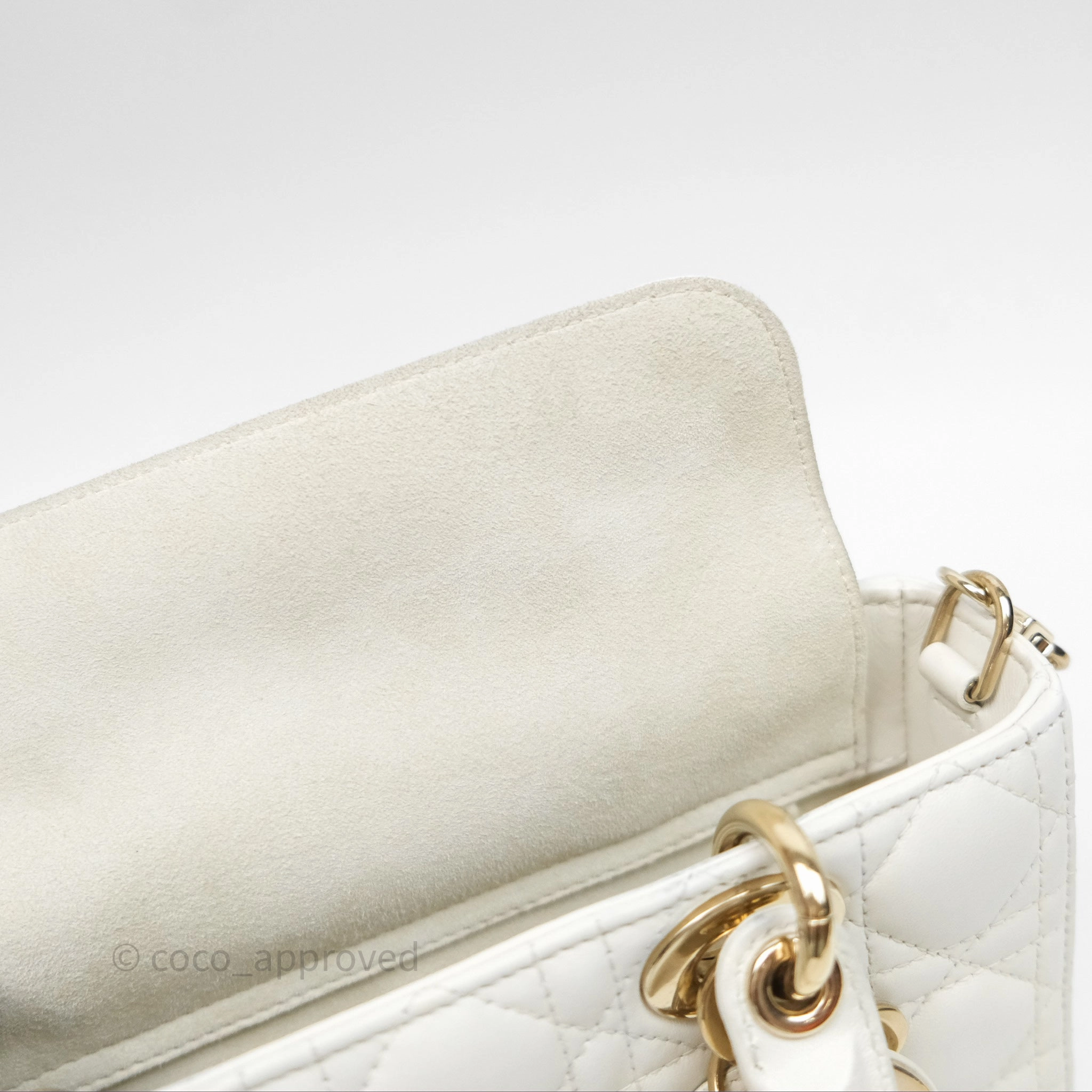 Dior Small Lady D-Joy Bag Ivory White Lambskin Cannage Gold Hardware
