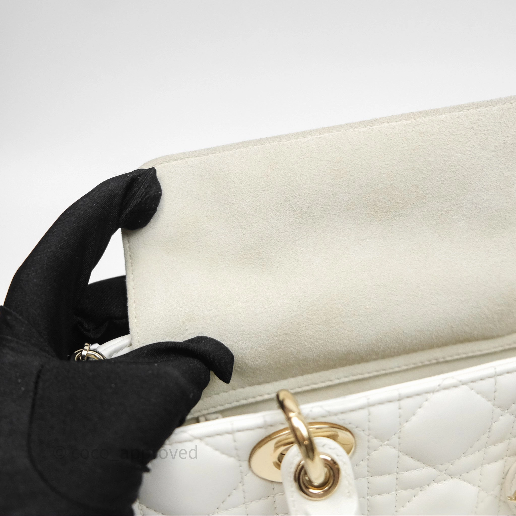 Dior Small Lady D-Joy Bag Ivory White Lambskin Cannage Gold Hardware