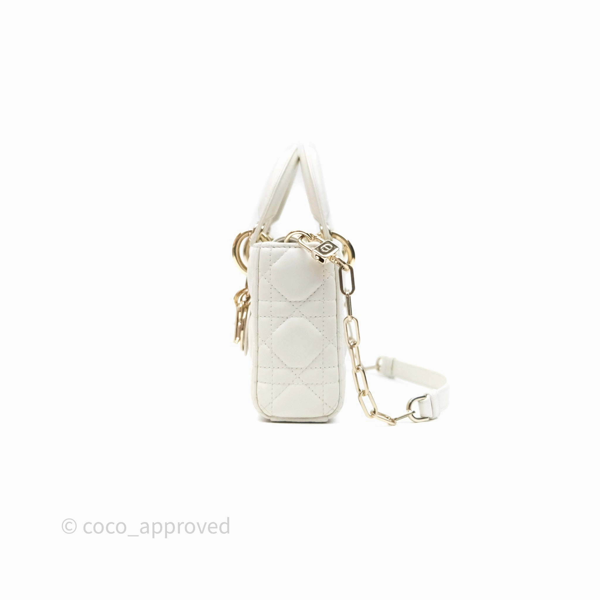 Dior Small Lady D-Joy Bag Ivory White Lambskin Cannage Gold Hardware