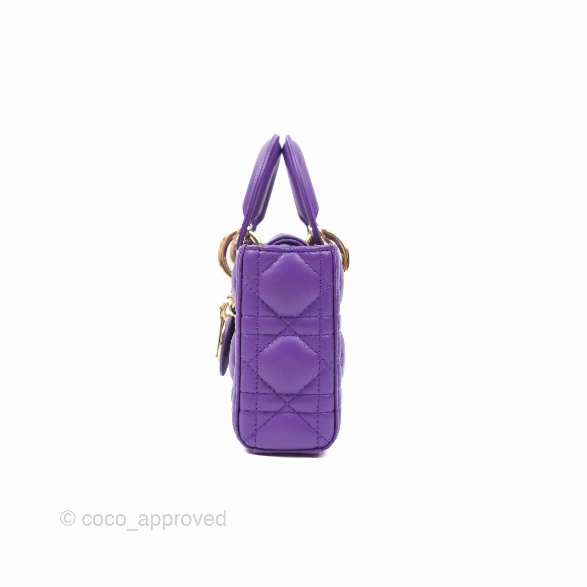 Dior Small Lady D-Joy Bag Purple Lambskin Cannage Gold Hardware