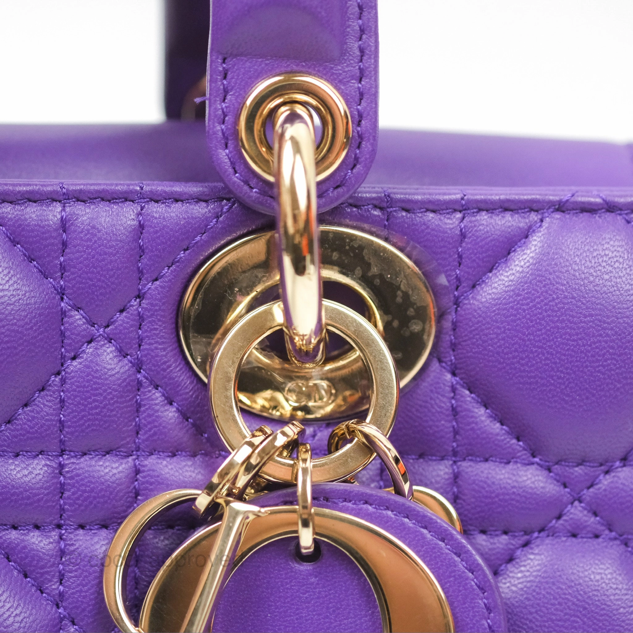 Dior Small Lady D-Joy Bag Purple Lambskin Cannage Gold Hardware