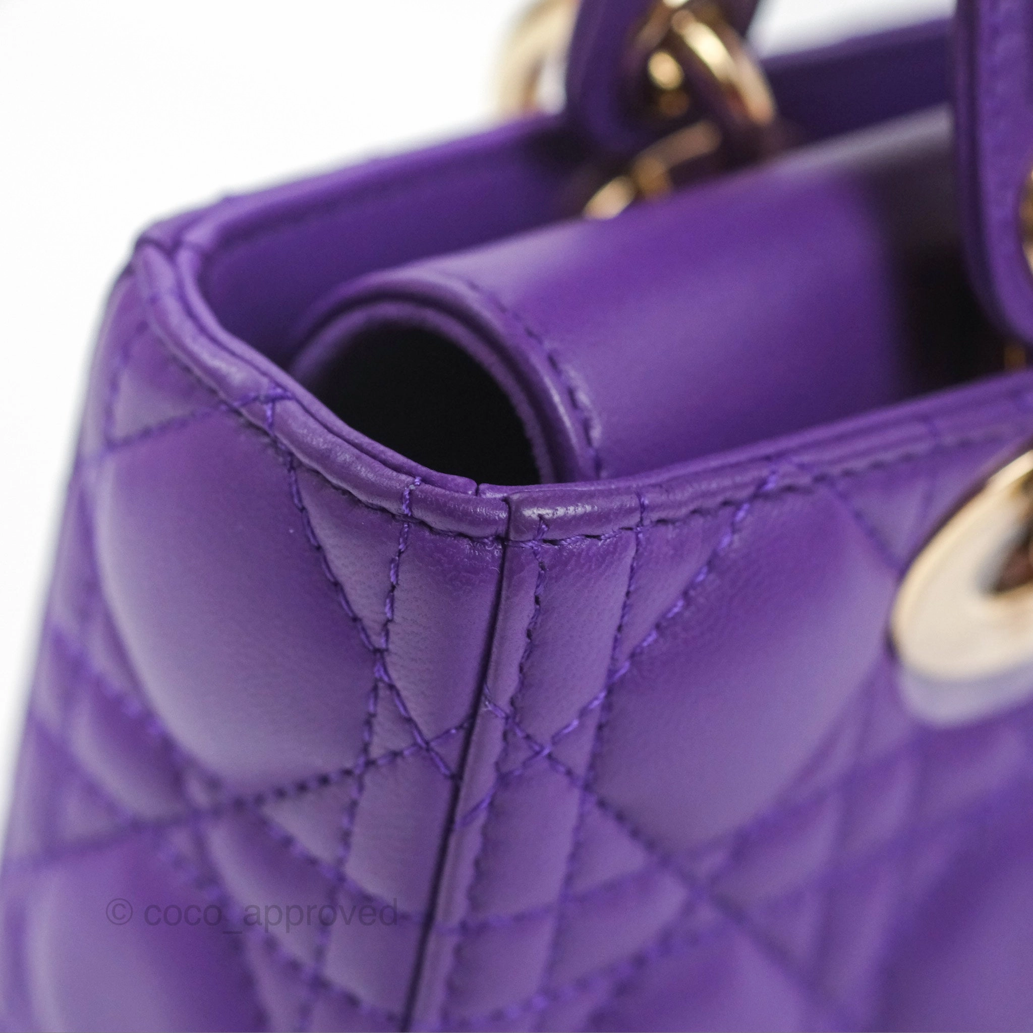 Dior Small Lady D-Joy Bag Purple Lambskin Cannage Gold Hardware