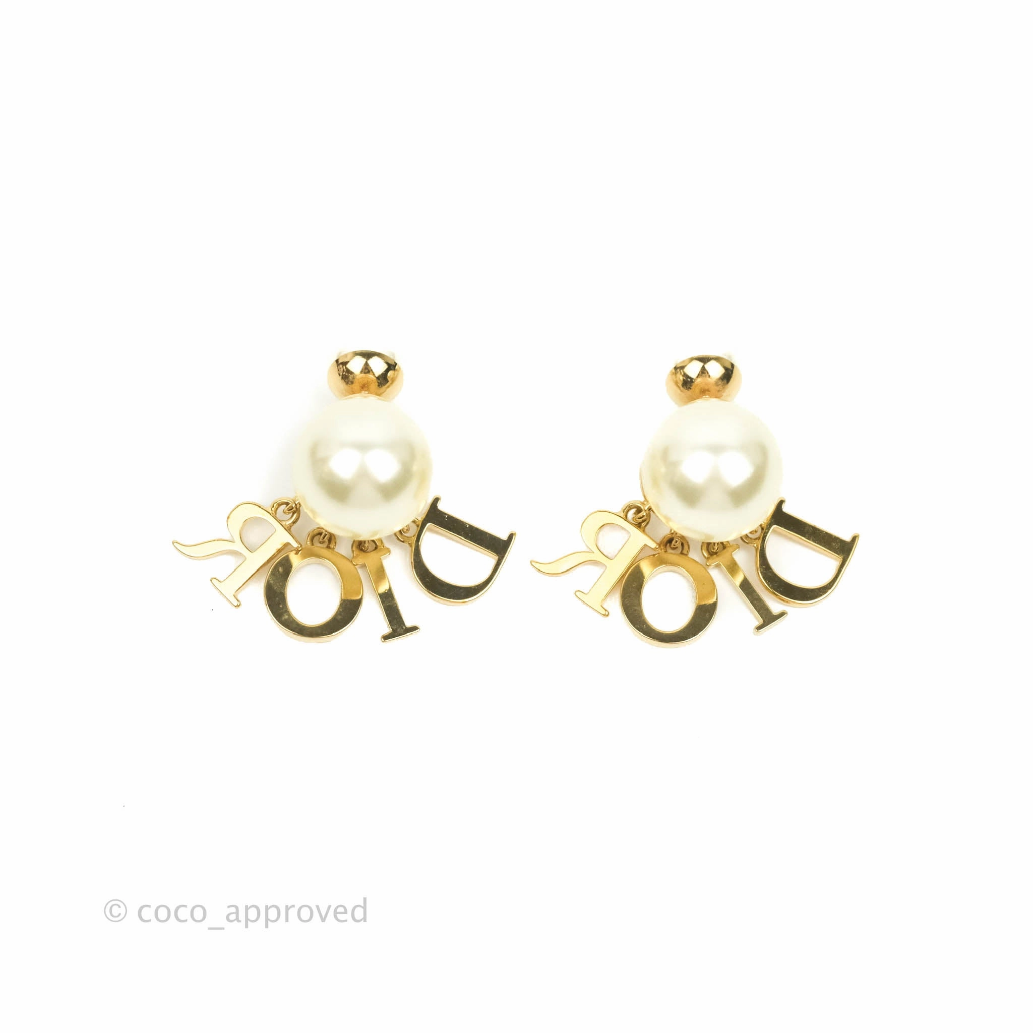 Dior Tribales Pearl Crystal D.I.O.R. Earrings Gold Tone