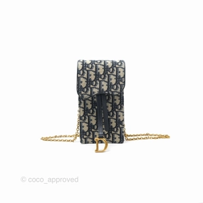 Dior Vertical Saddle Phone Holder Navy Oblique Canvas