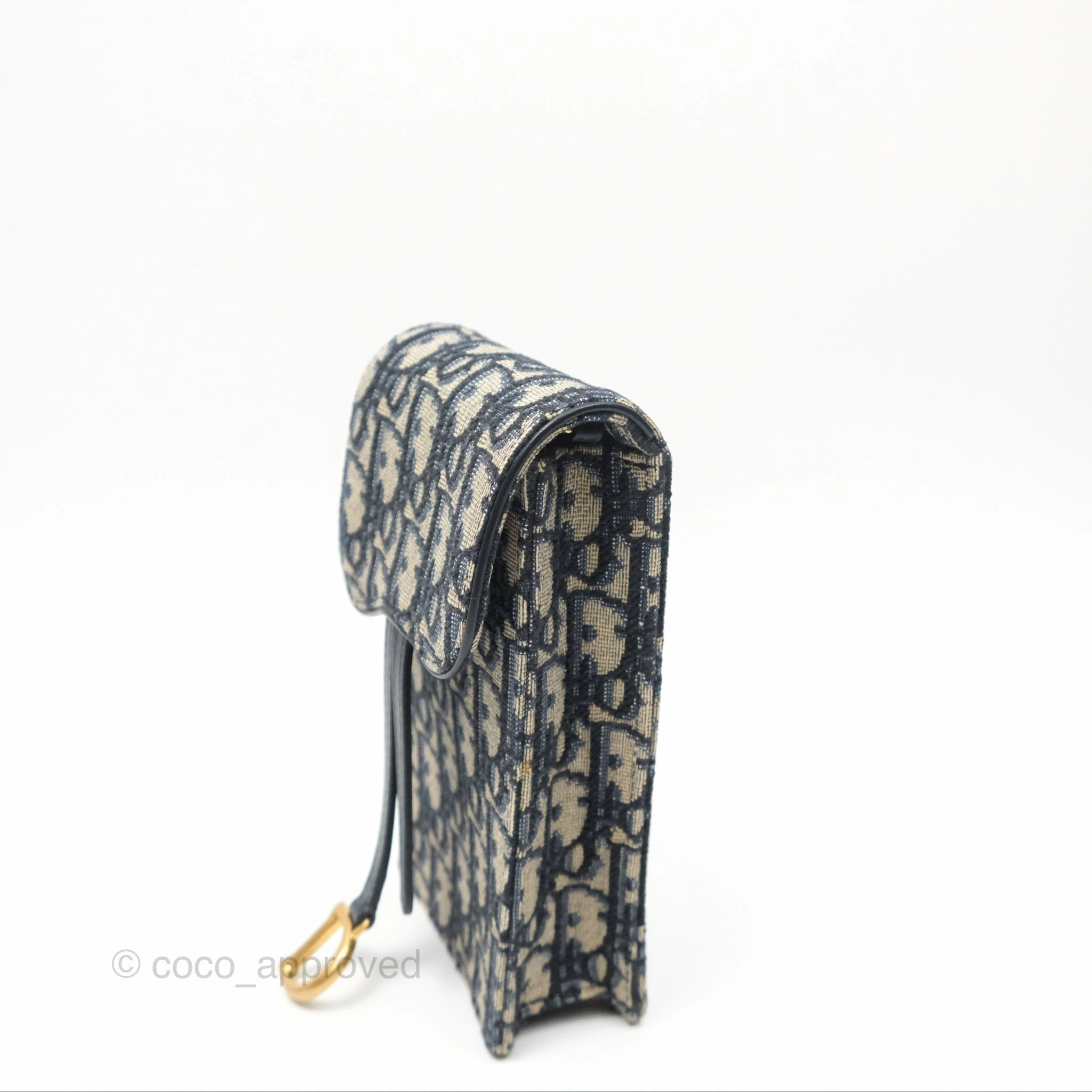 Dior Vertical Saddle Phone Holder Navy Oblique Canvas