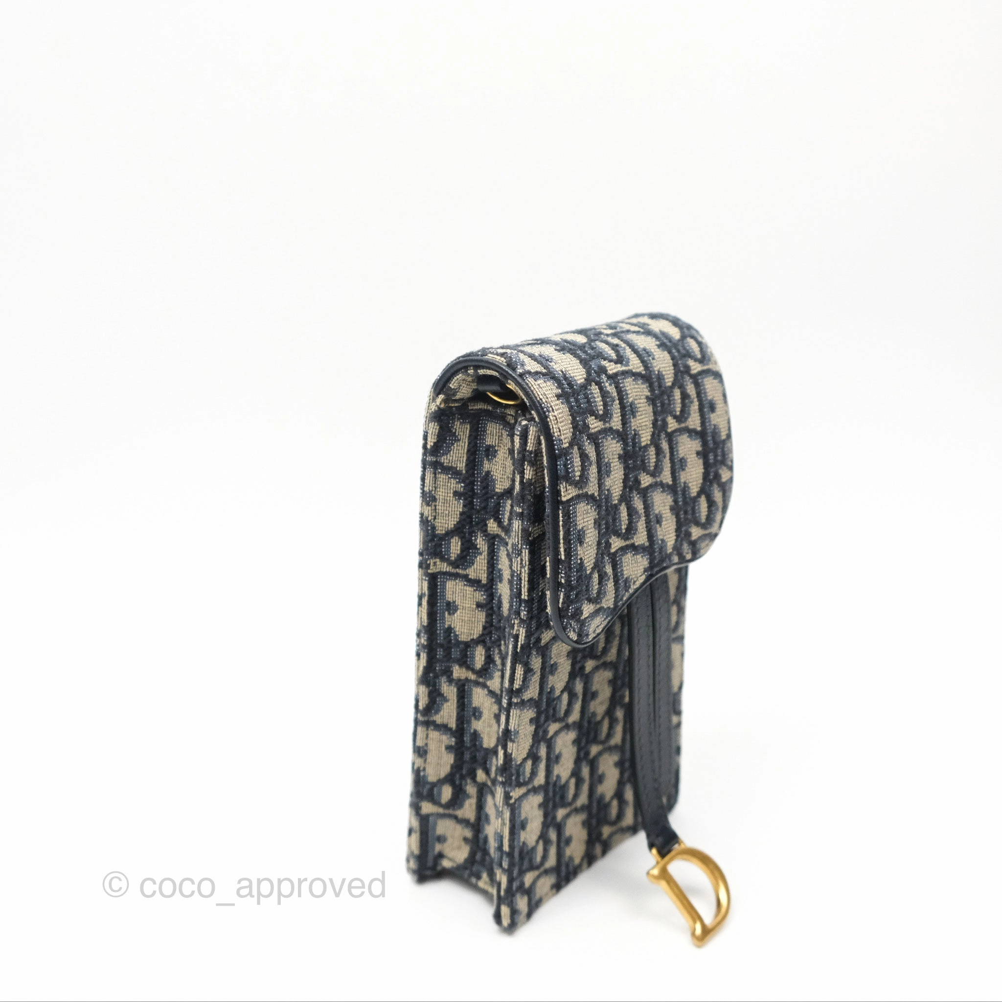 Dior Vertical Saddle Phone Holder Navy Oblique Canvas