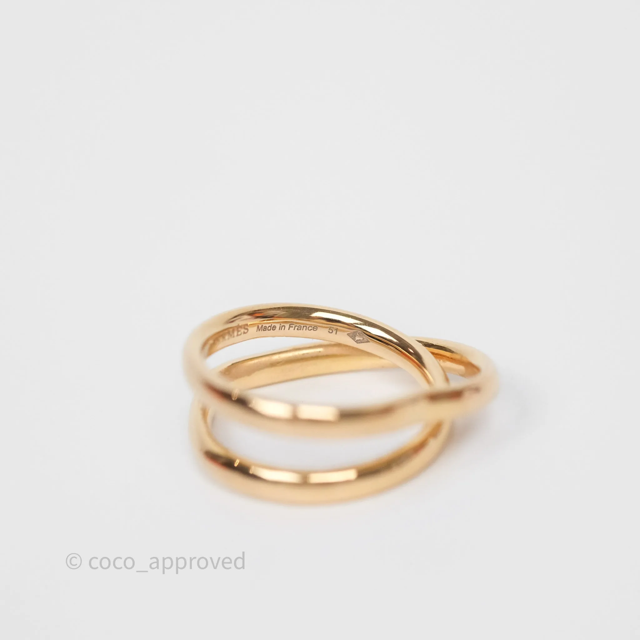 Hermes Bague Vertige Coeur MM Or Rose Ring 18k Size 51