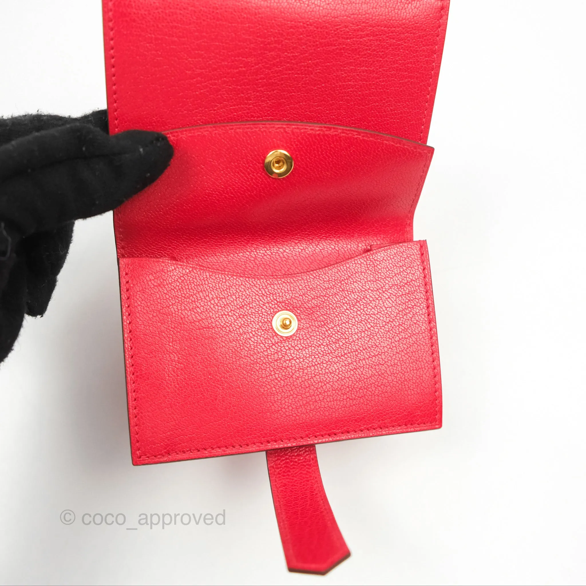 Hermes Bearn Mini Wallet Rouge De Coeur Chamkila Goatskin Gold Hardware