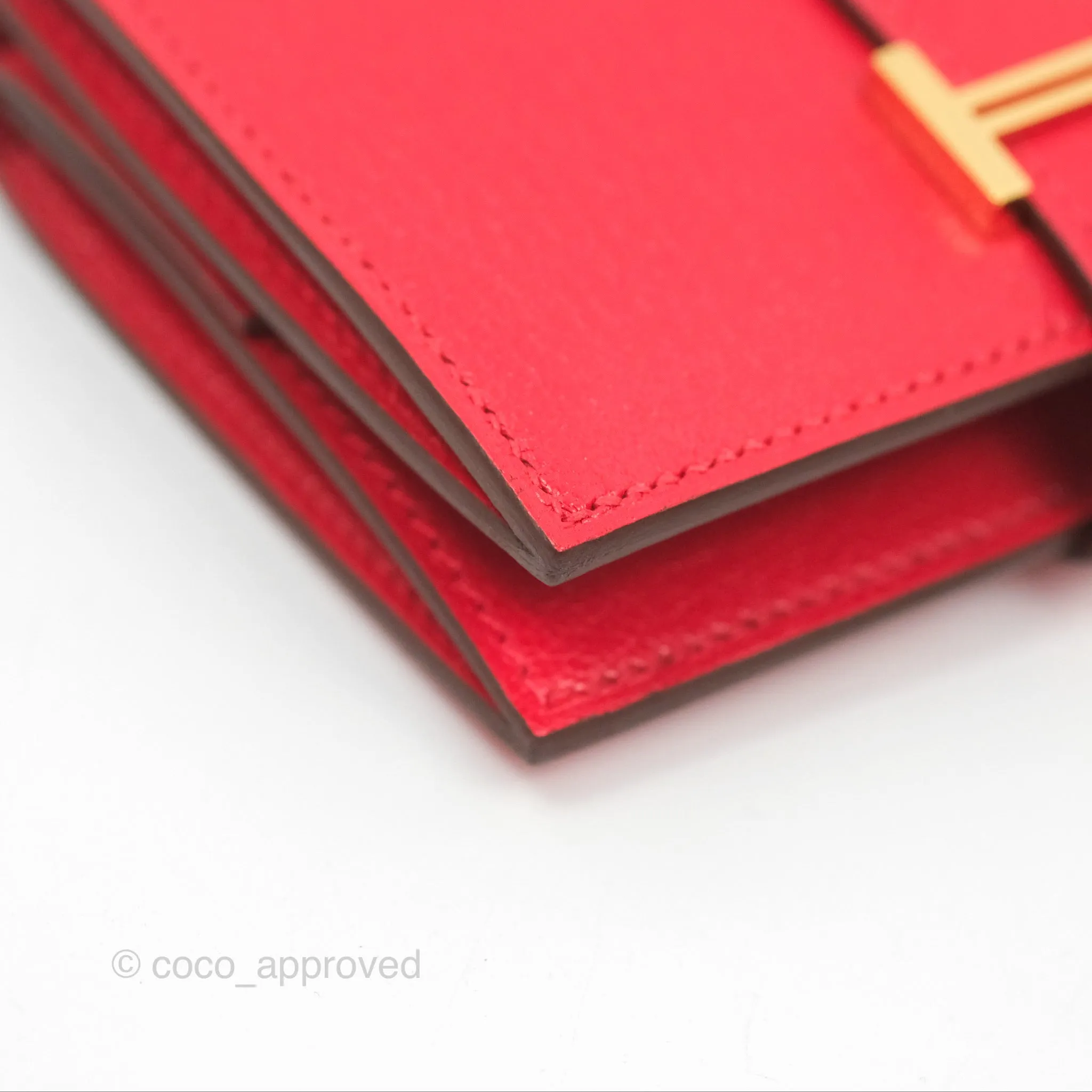 Hermes Bearn Mini Wallet Rouge De Coeur Chamkila Goatskin Gold Hardware