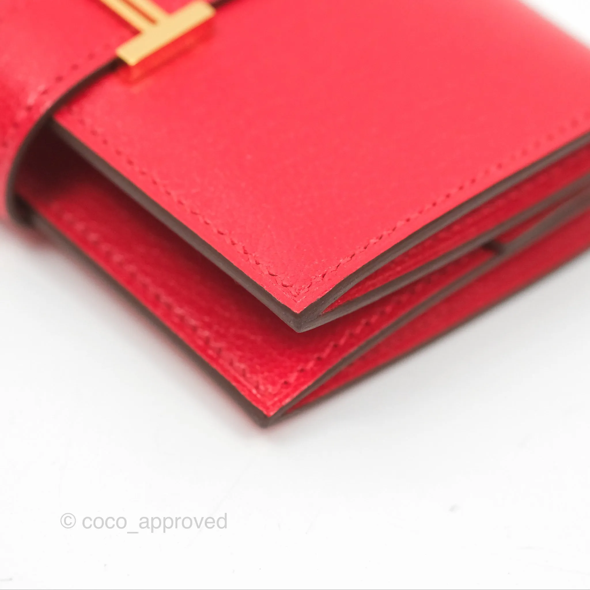 Hermes Bearn Mini Wallet Rouge De Coeur Chamkila Goatskin Gold Hardware