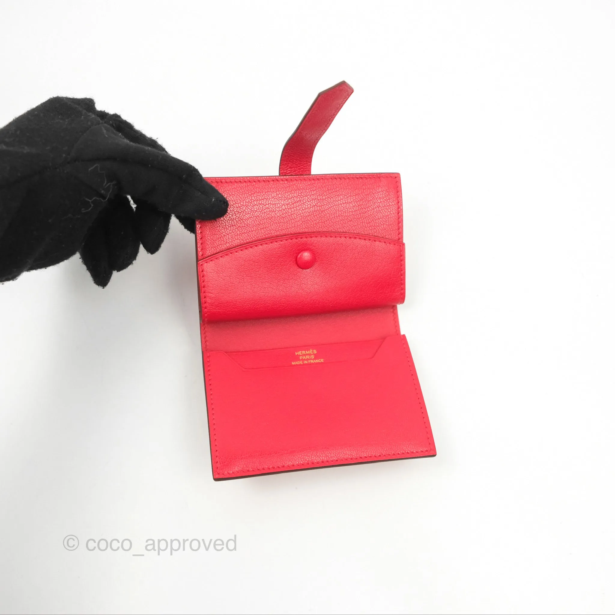 Hermes Bearn Mini Wallet Rouge De Coeur Chamkila Goatskin Gold Hardware