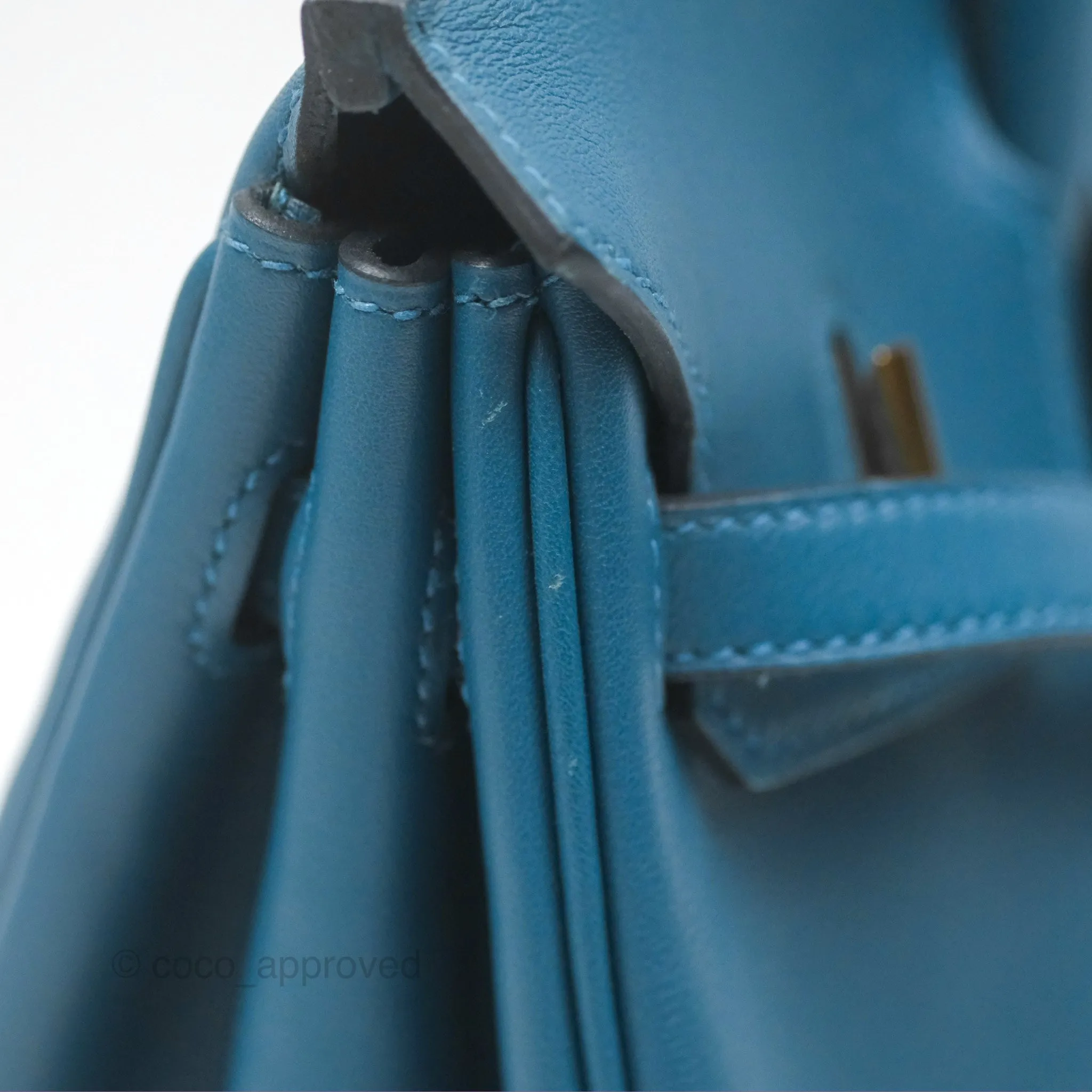 Hermes Birkin 25 Retourne Bleu Colvert Swift Gold Hardware