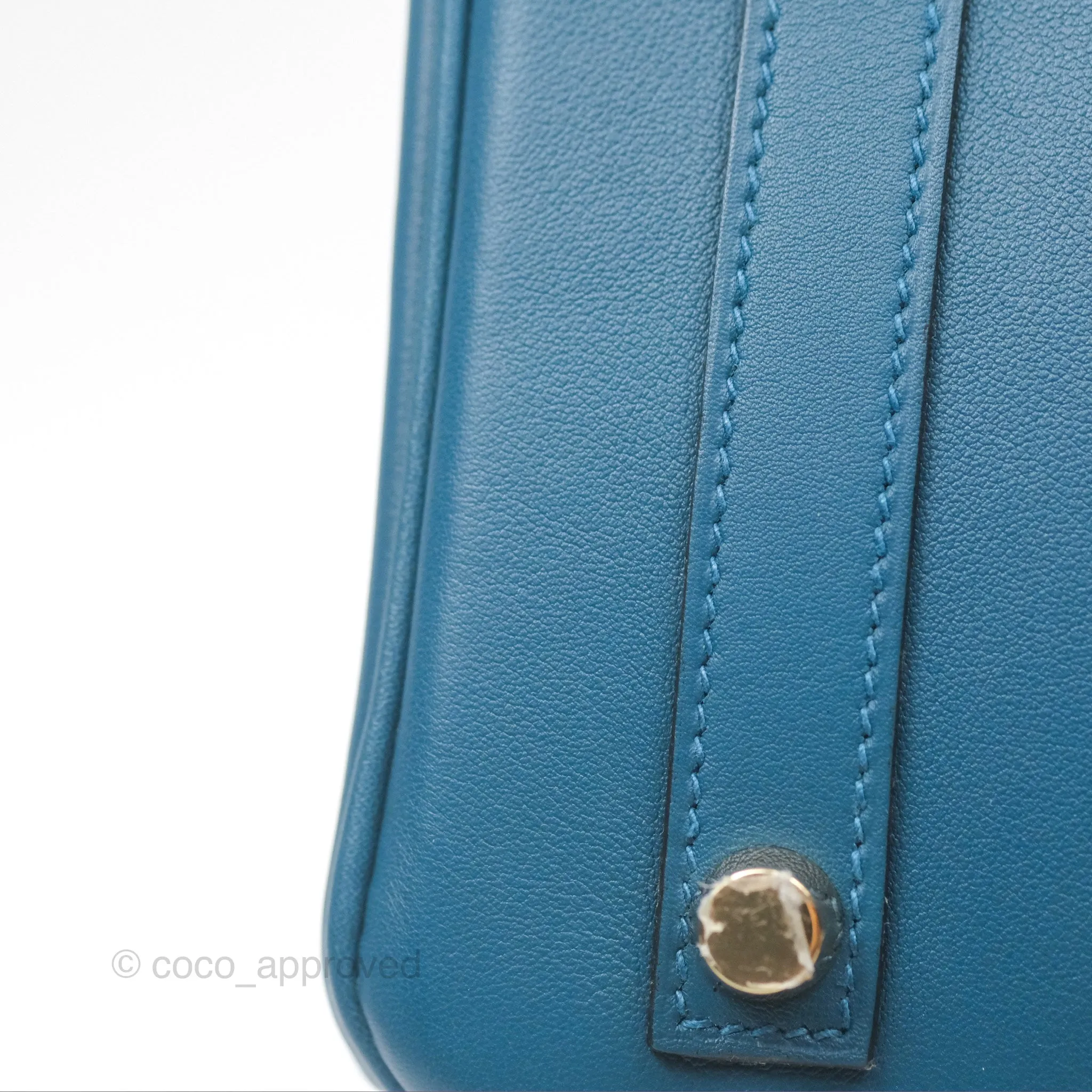 Hermes Birkin 25 Retourne Bleu Colvert Swift Gold Hardware