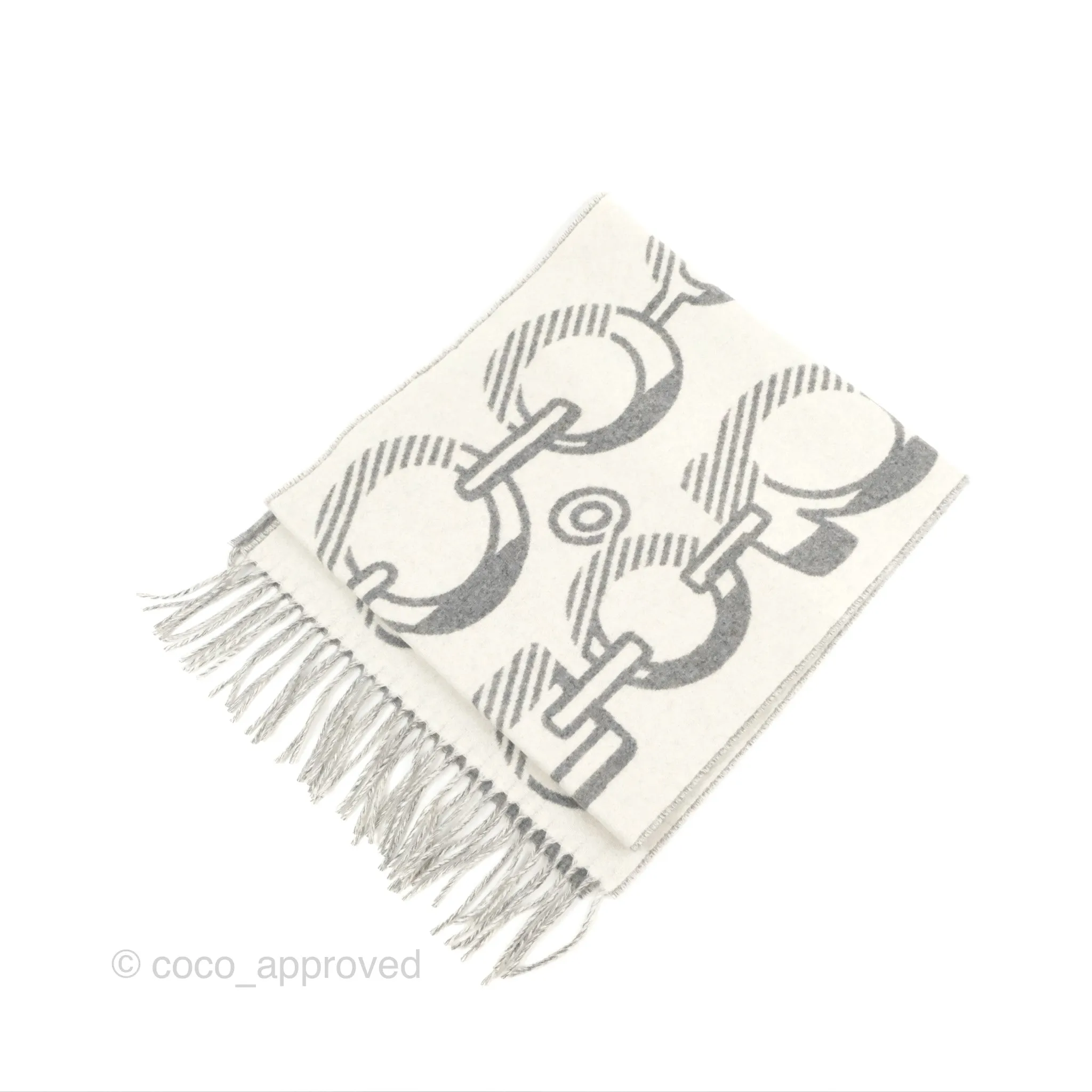 Hermes Casaque Do Re Boucles Muffler Ivoire / Gris Flanelle Cashmere