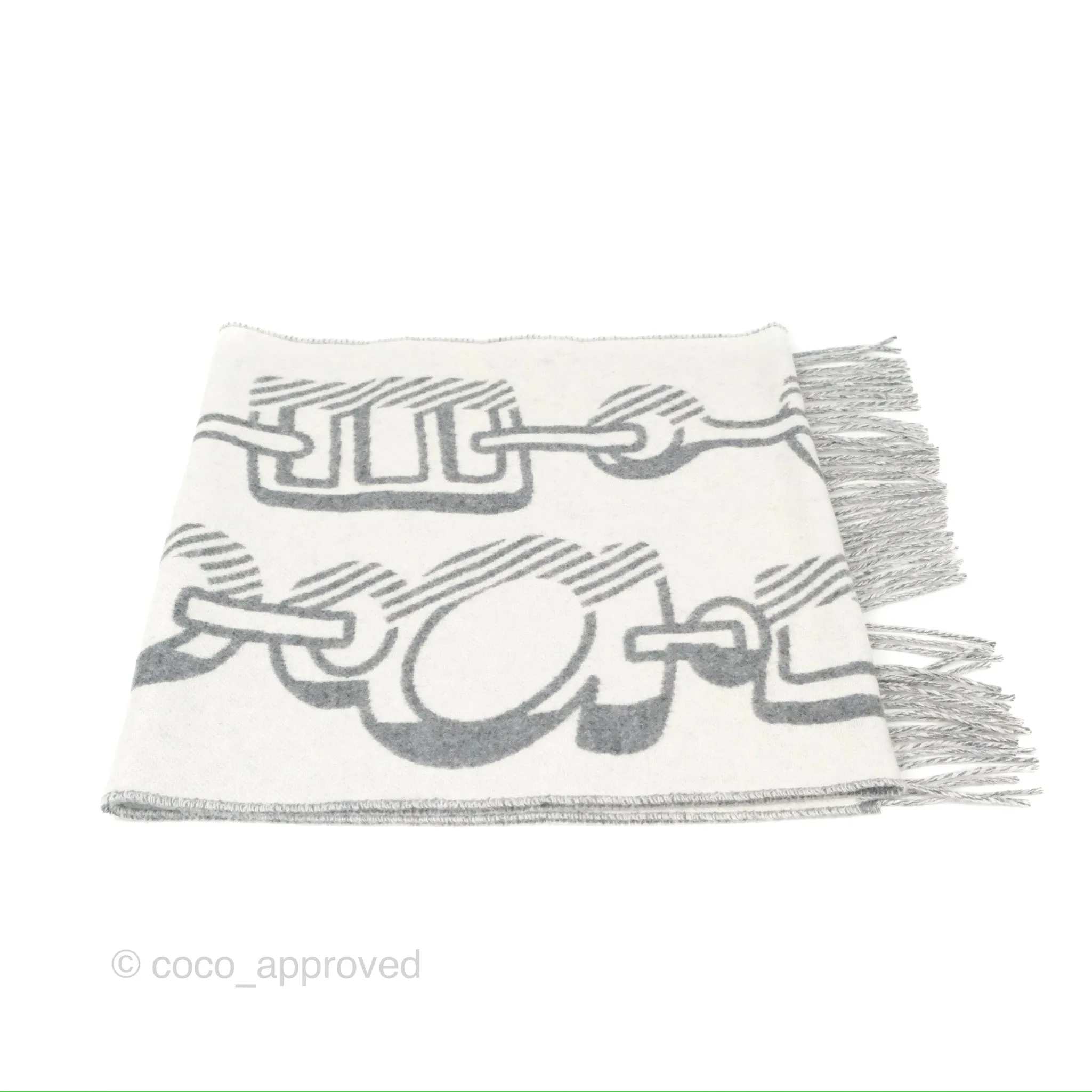 Hermes Casaque Do Re Boucles Muffler Ivoire / Gris Flanelle Cashmere