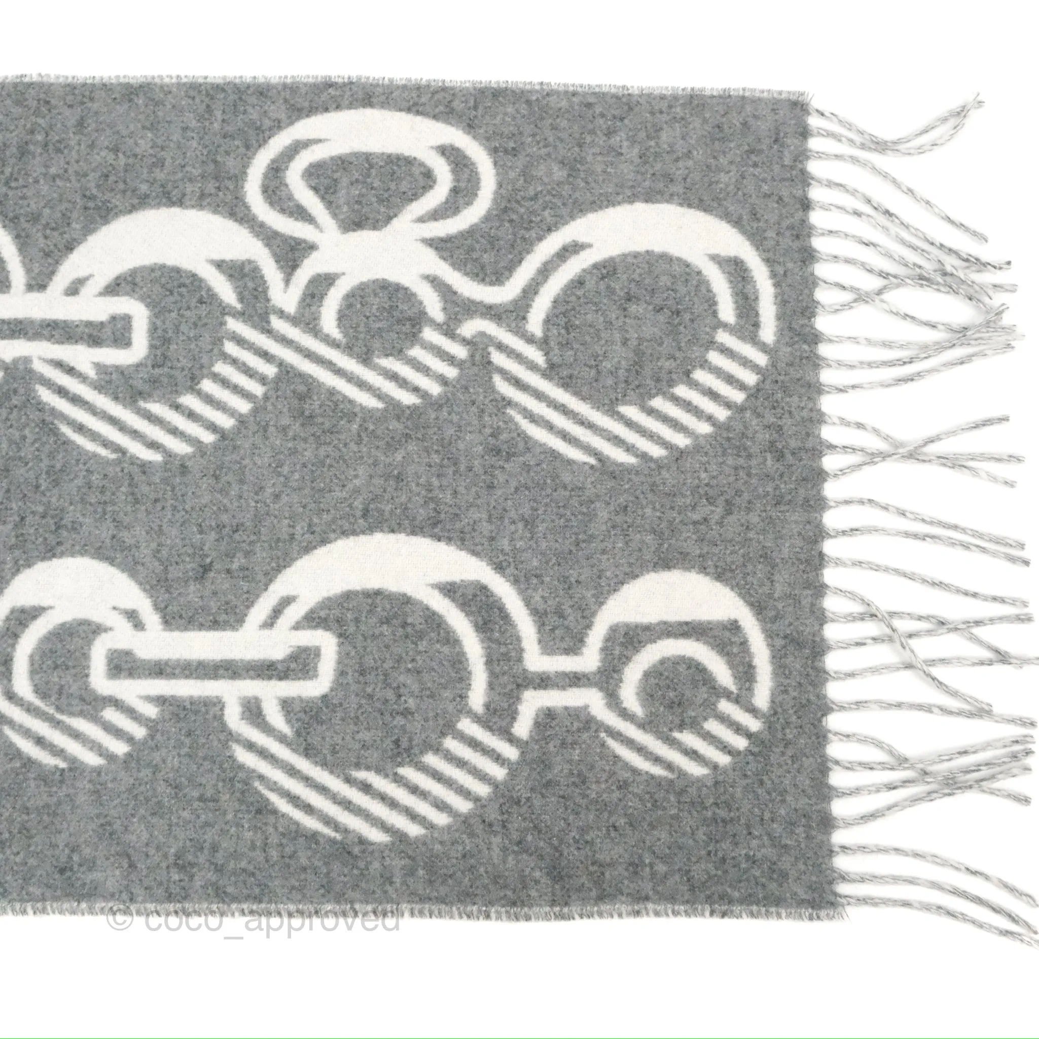 Hermes Casaque Do Re Boucles Muffler Ivoire / Gris Flanelle Cashmere