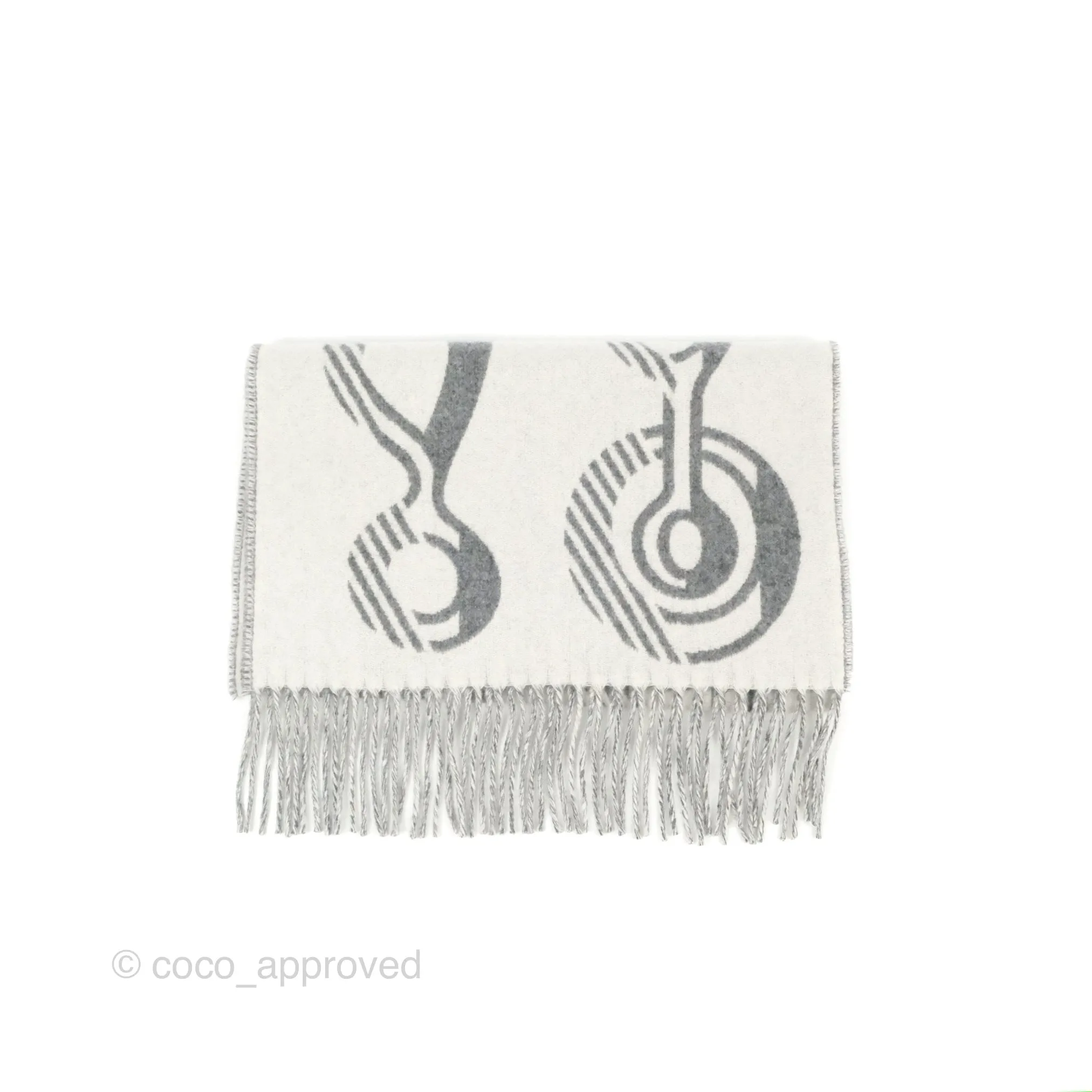 Hermes Casaque Do Re Boucles Muffler Ivoire / Gris Flanelle Cashmere