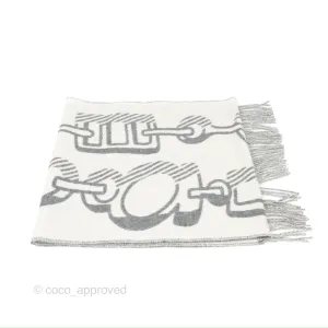 Hermes Casaque Do Re Boucles Muffler Ivoire / Gris Flanelle Cashmere
