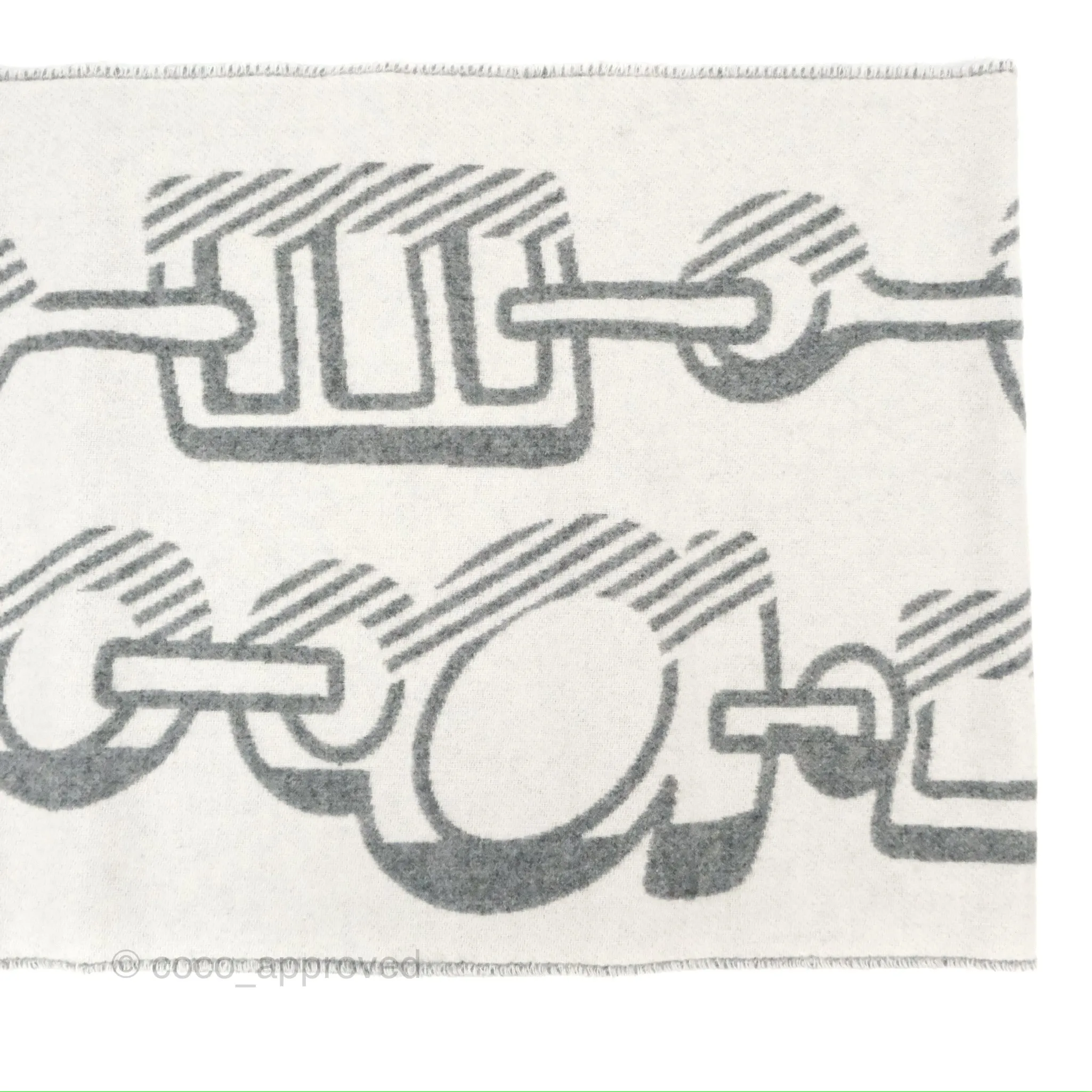 Hermes Casaque Do Re Boucles Muffler Ivoire / Gris Flanelle Cashmere