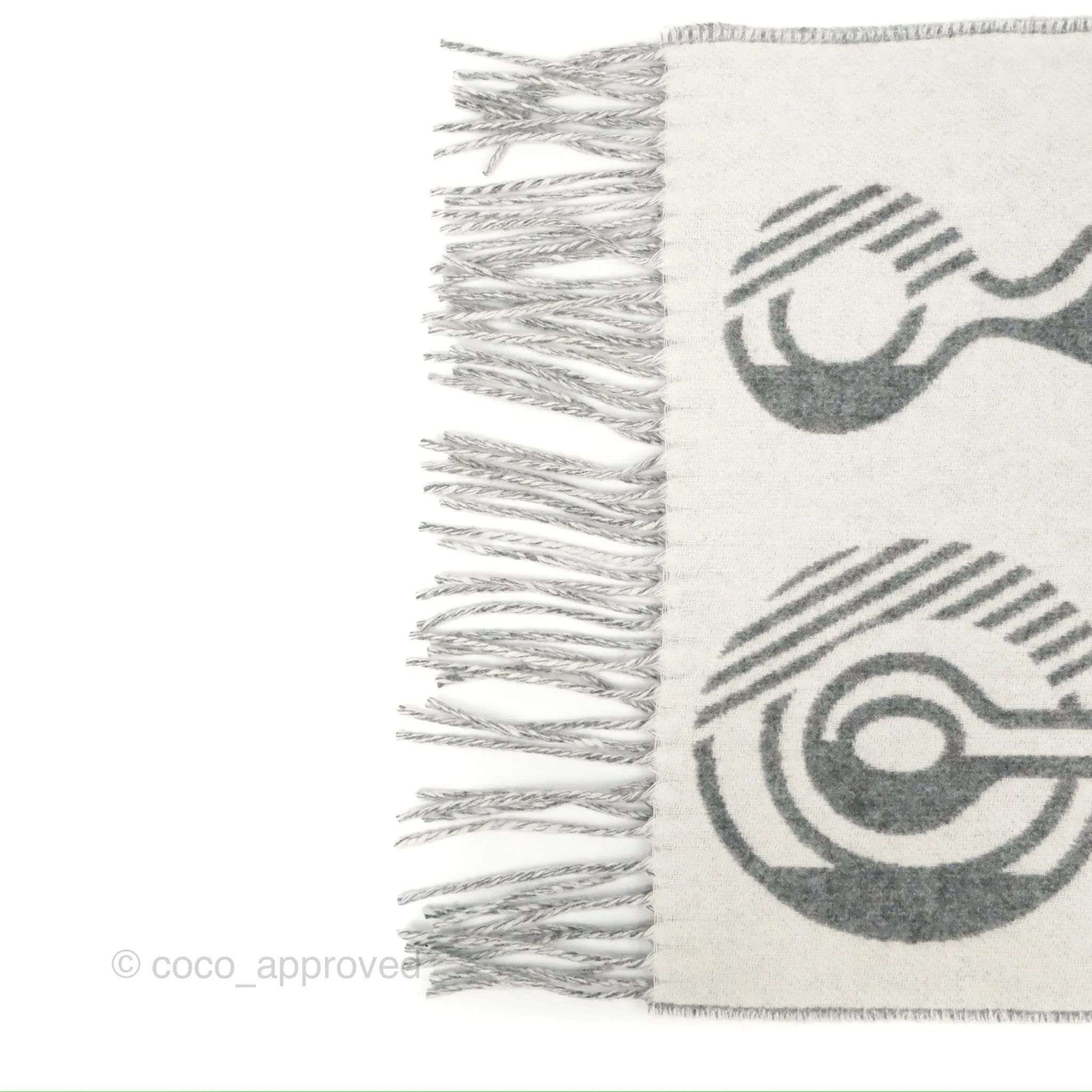 Hermes Casaque Do Re Boucles Muffler Ivoire / Gris Flanelle Cashmere