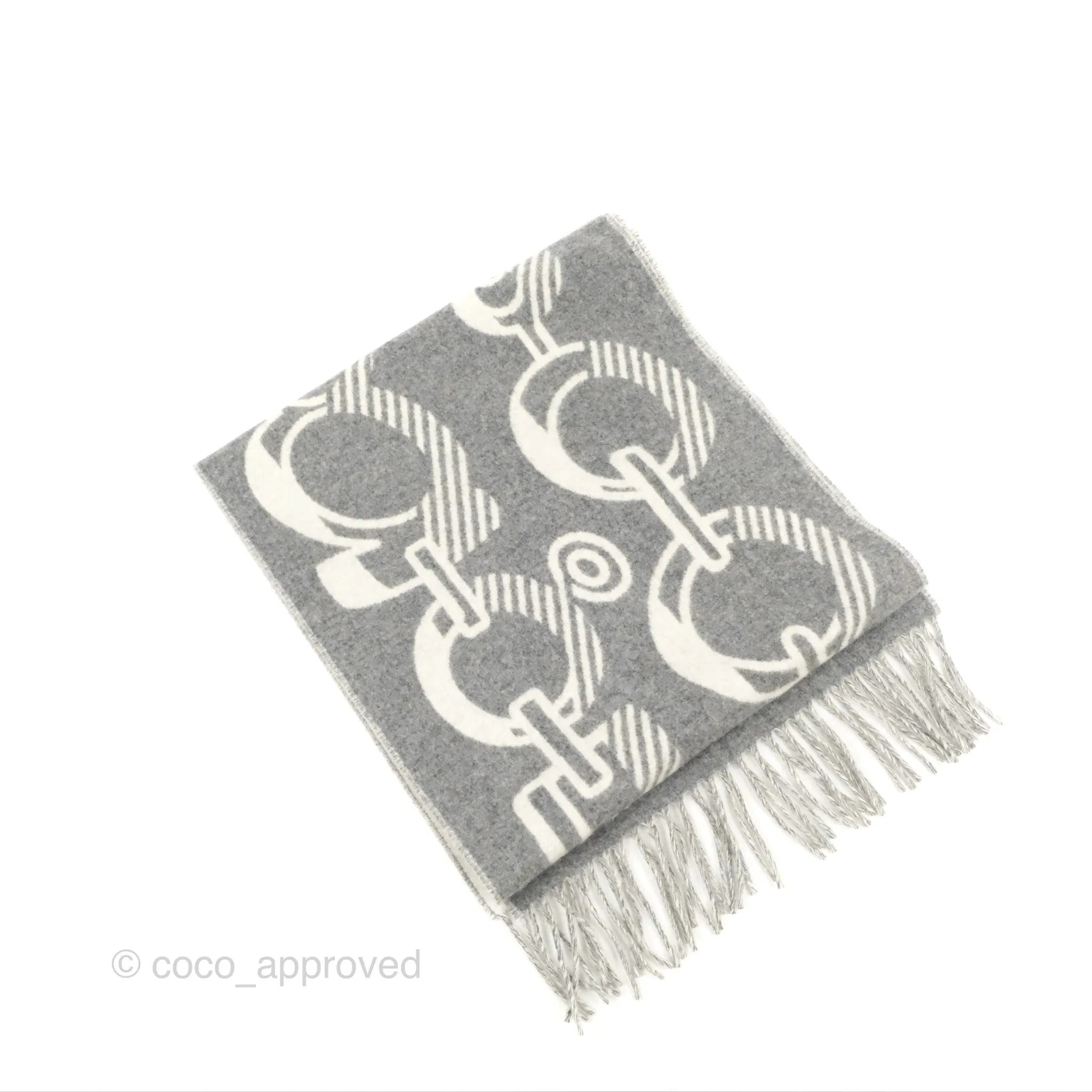 Hermes Casaque Do Re Boucles Muffler Ivoire / Gris Flanelle Cashmere