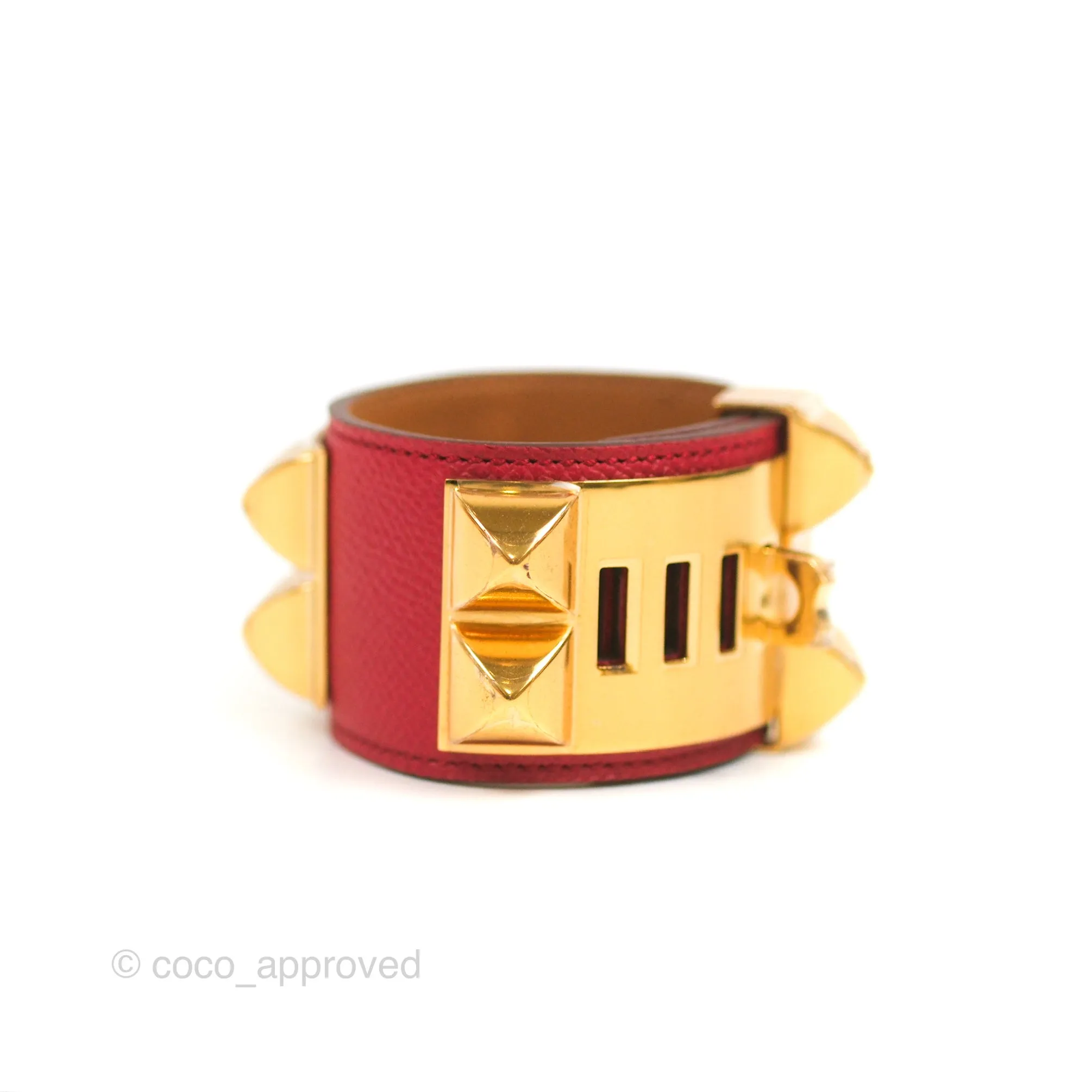 Hermes Collier De Chien 24 Bracelet Red Epsom Gold Hardware