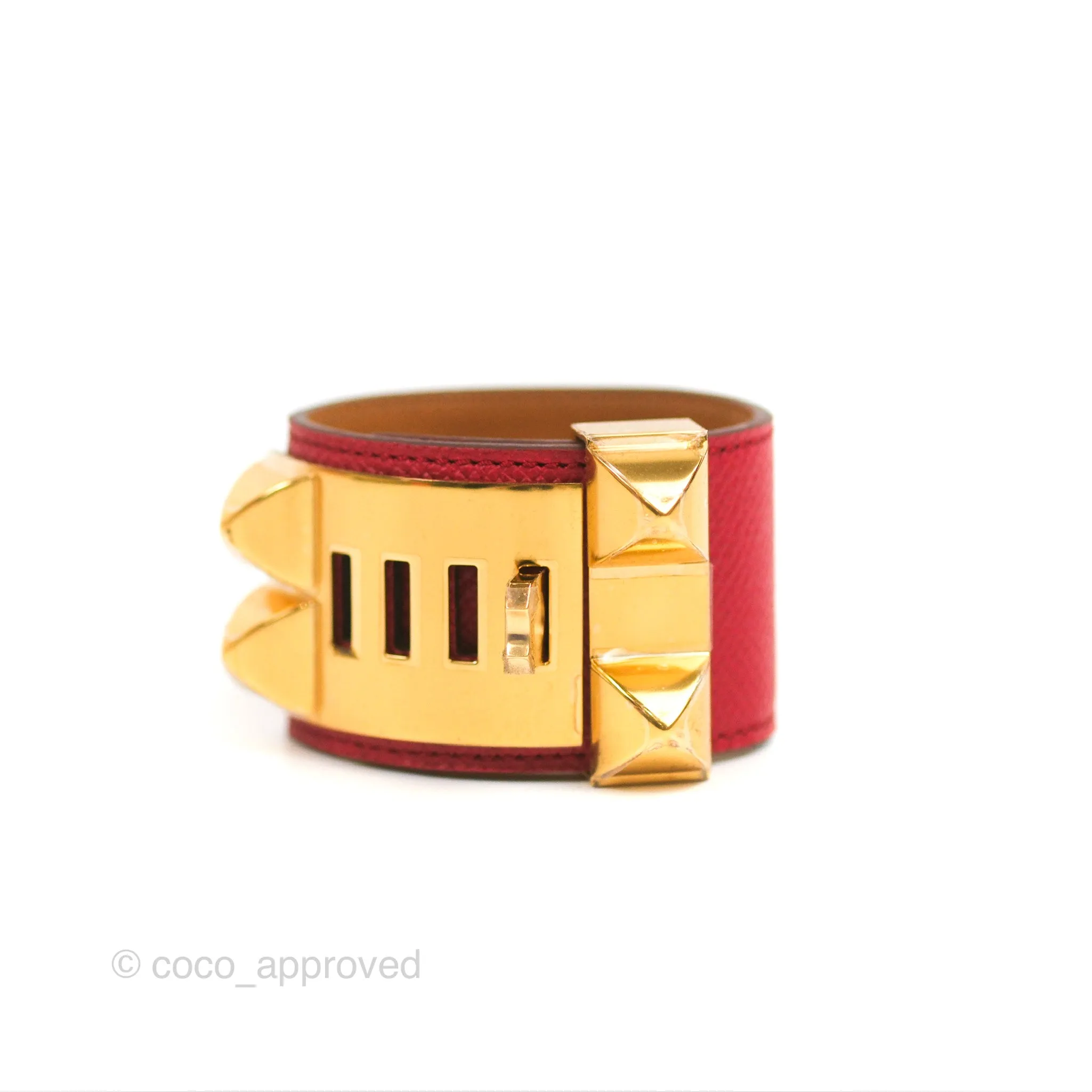Hermes Collier De Chien 24 Bracelet Red Epsom Gold Hardware