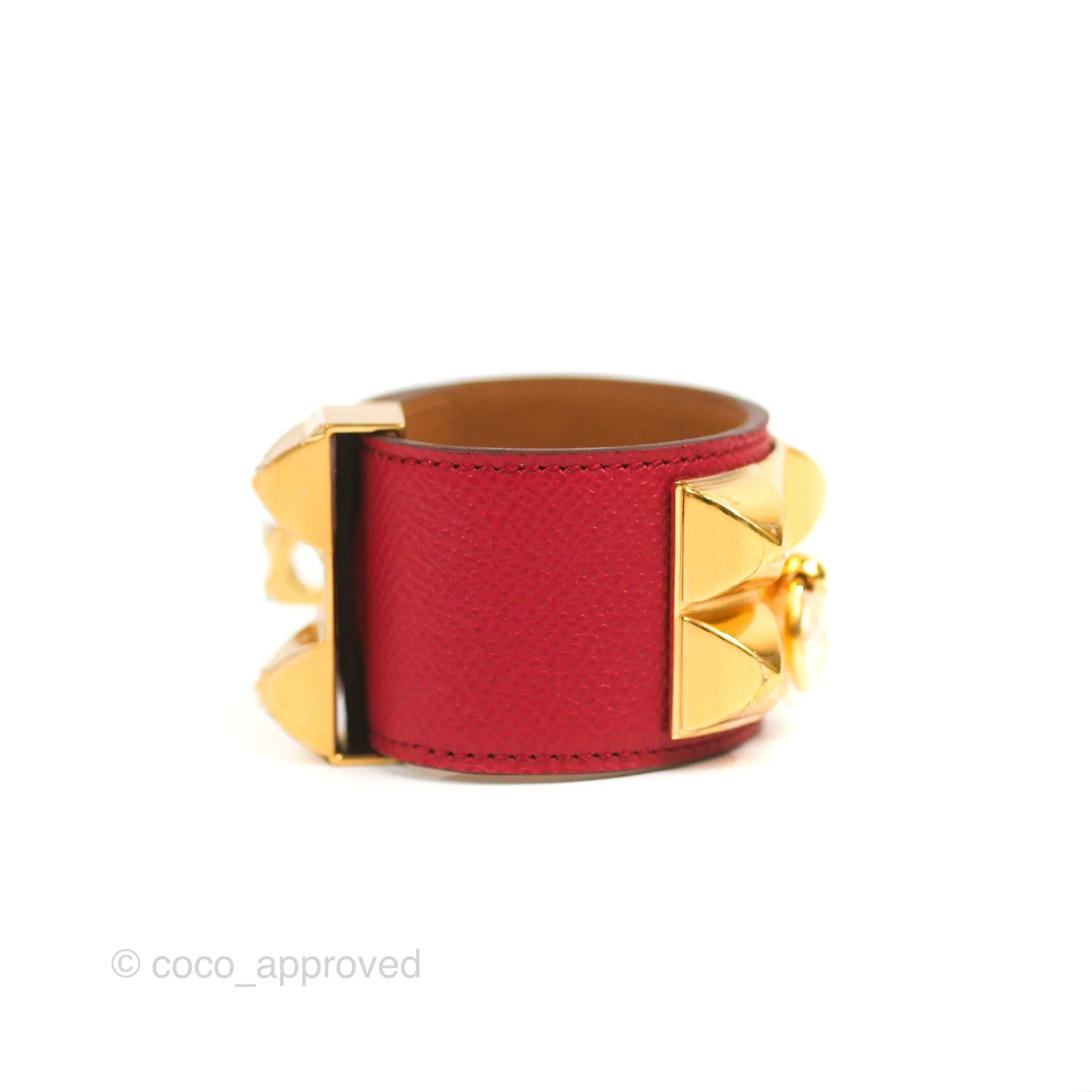 Hermes Collier De Chien 24 Bracelet Red Epsom Gold Hardware