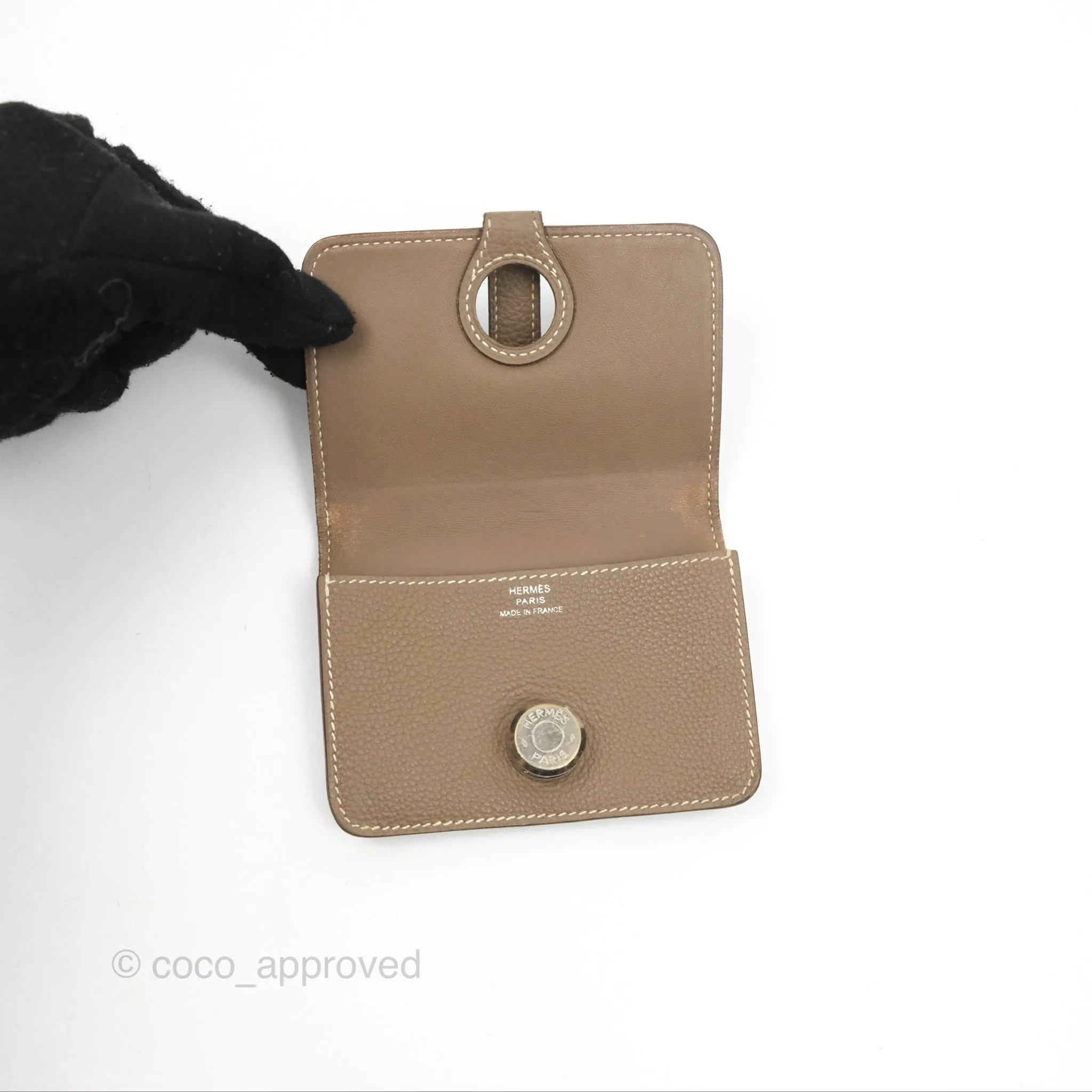Hermes Dogon Card Case Etoupe Togo Palladium Hardware
