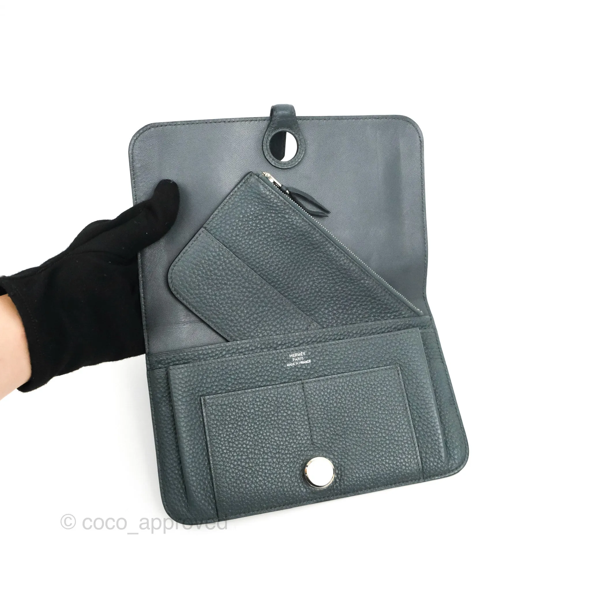 Hermes Dogon Duo Combined Wallet Dark Grey Blue TM Palladium Hardware