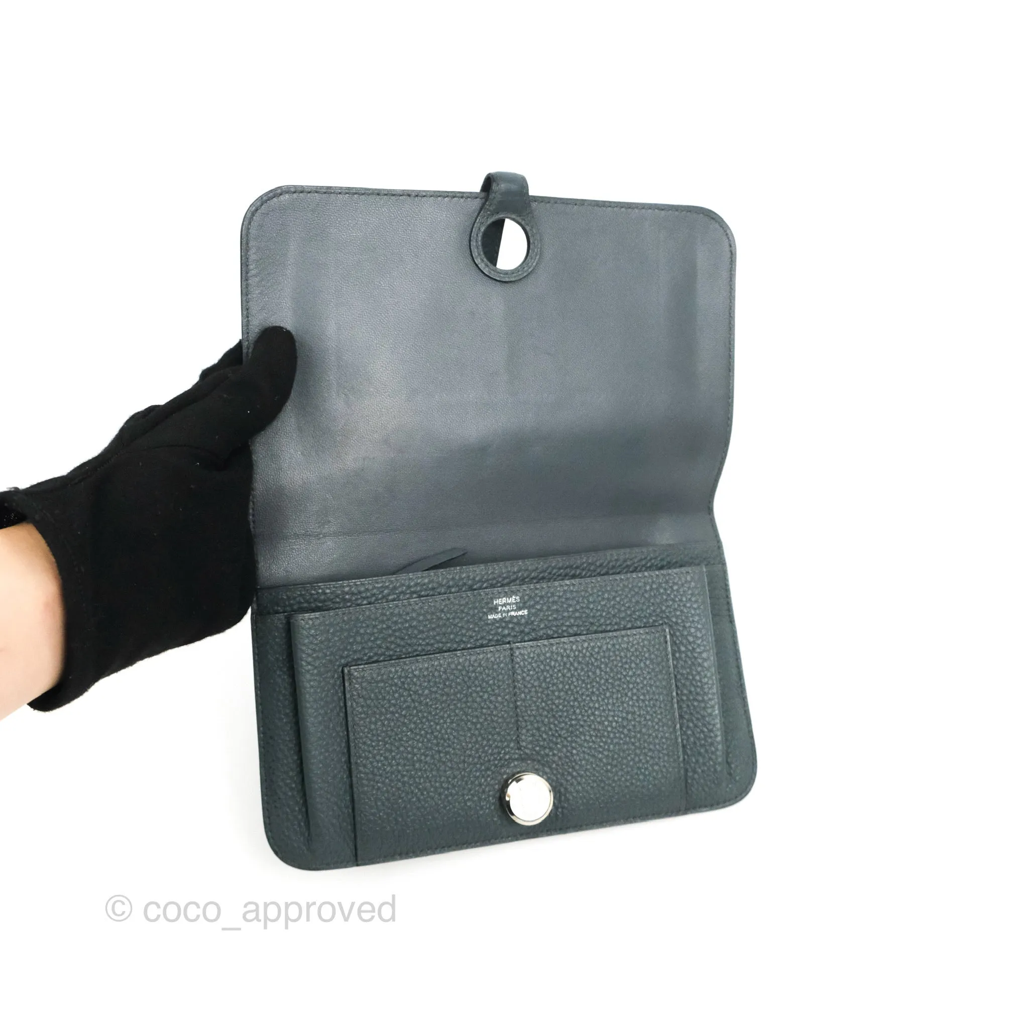 Hermes Dogon Duo Combined Wallet Dark Grey Blue TM Palladium Hardware
