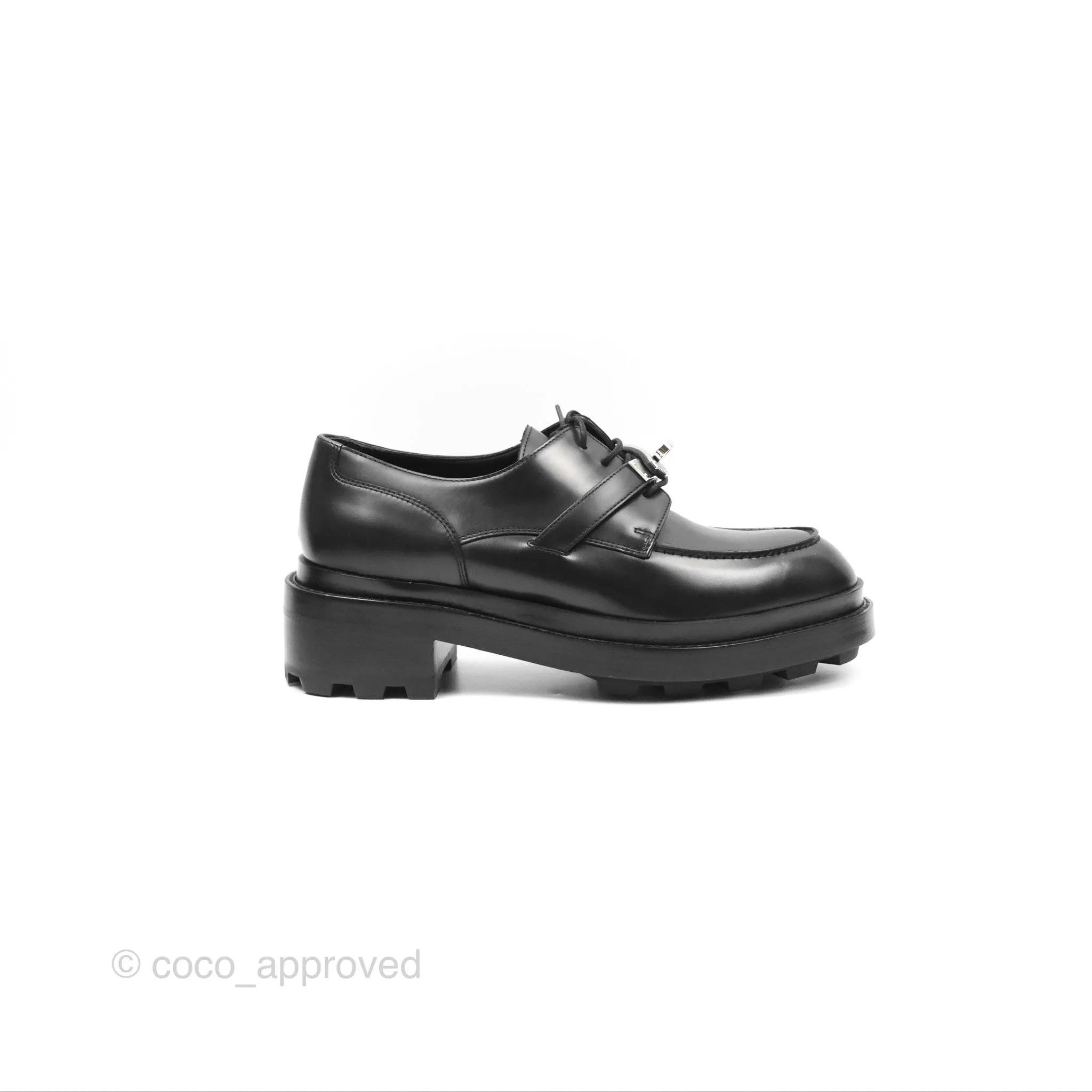 Hermes First Derby Shoe Black Glazed Calfskin Palladium Hardware