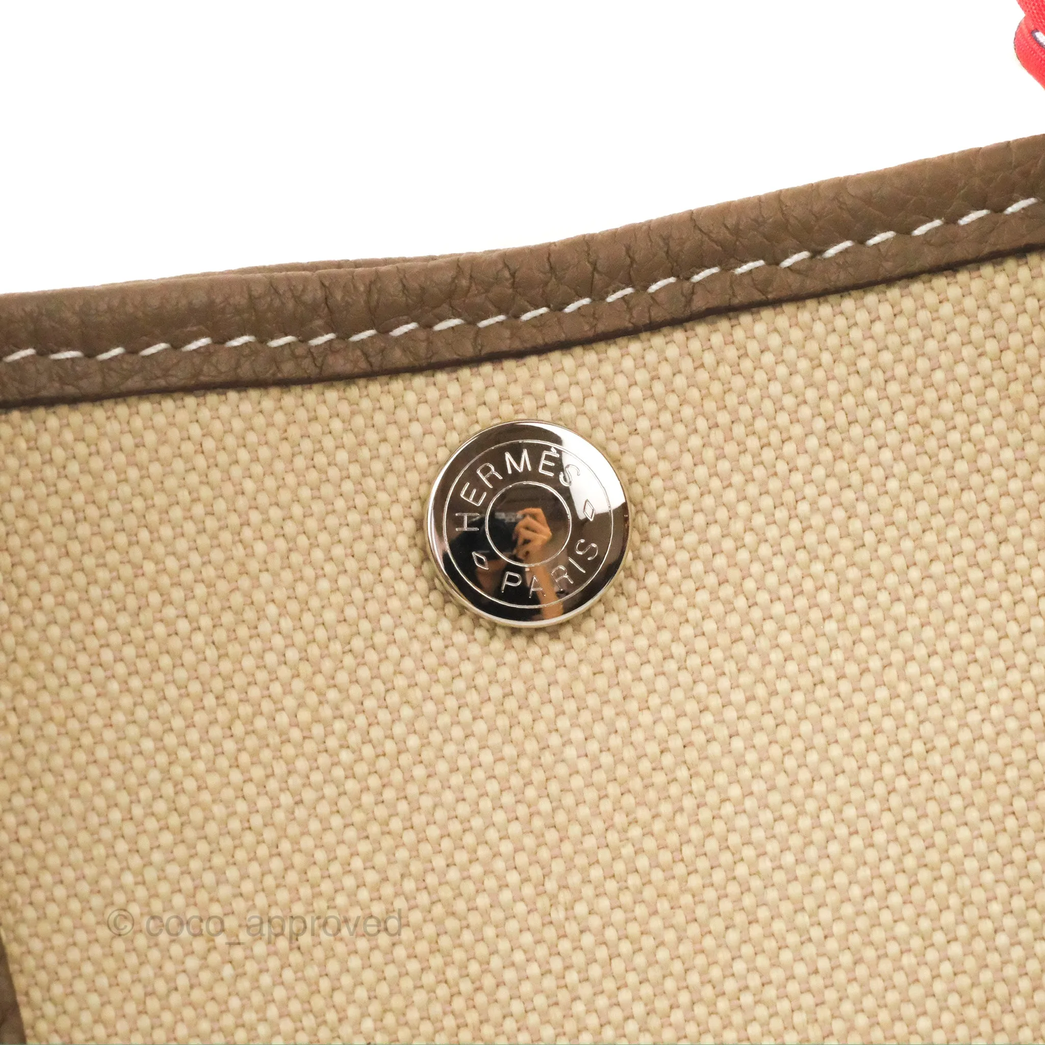 Hermes Garden Party 30 Beton 8L/Etoupe 18 Canvas Negonda With Twilly