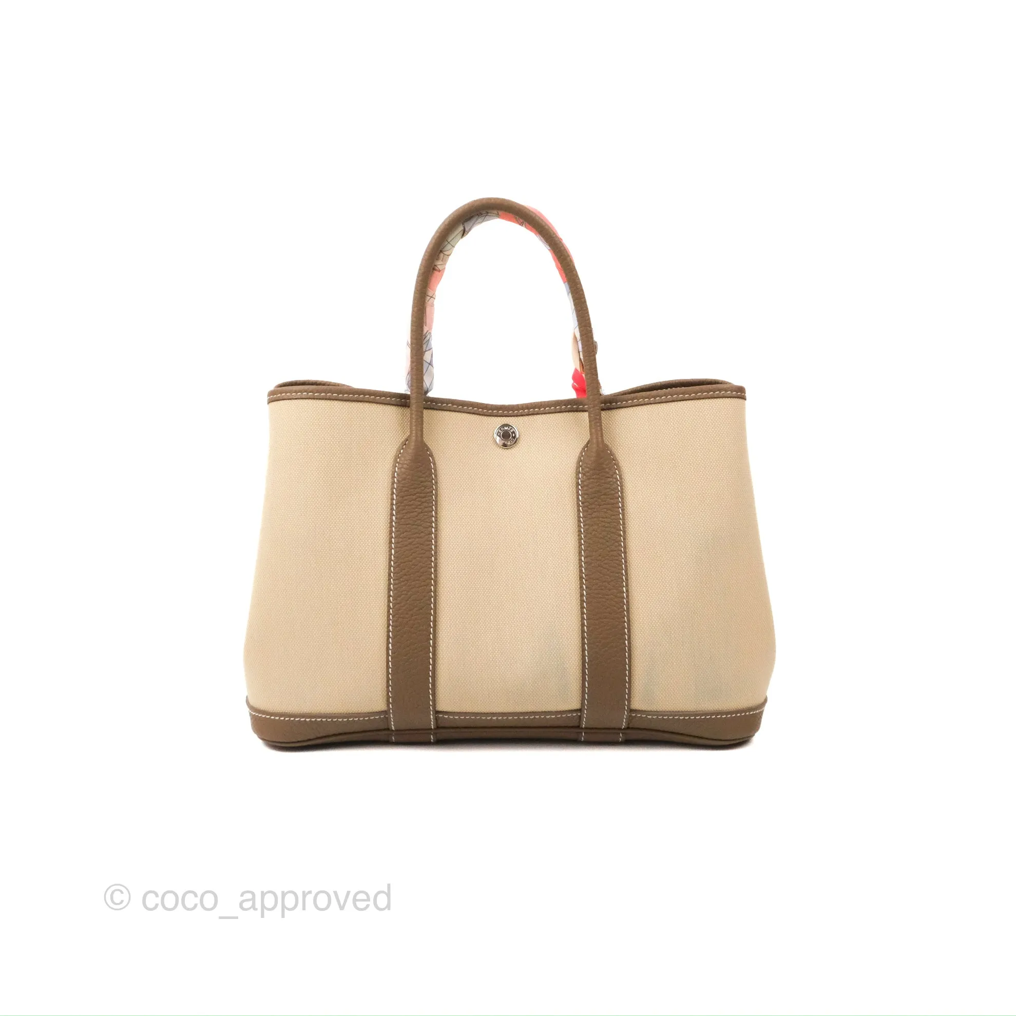 Hermes Garden Party 30 Beton 8L/Etoupe 18 Canvas Negonda With Twilly