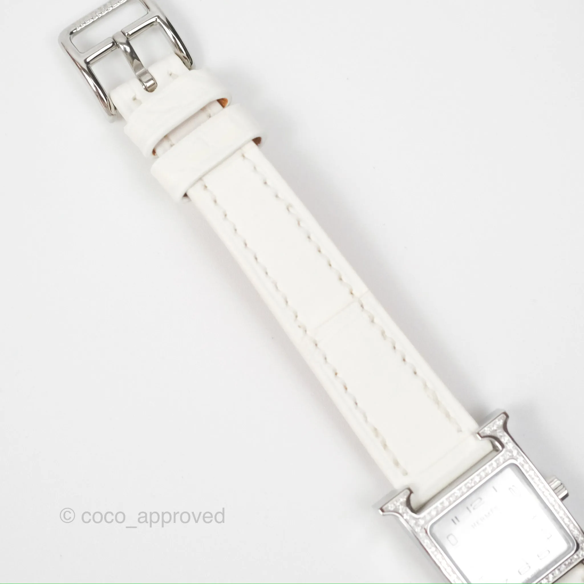 Hermes Heure H Watch Mini Diamonds White Mother-of-pearl White Alligator Leather
