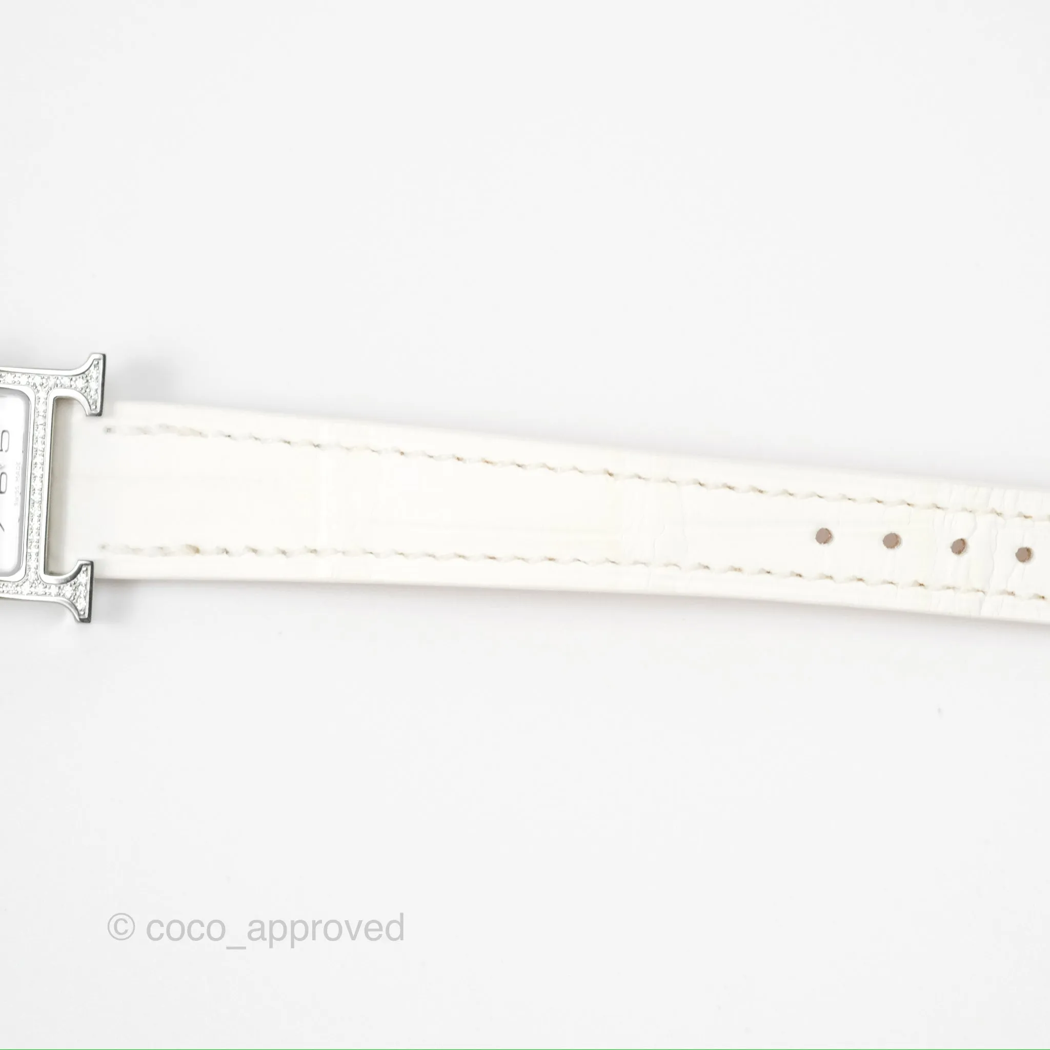 Hermes Heure H Watch Mini Diamonds White Mother-of-pearl White Alligator Leather