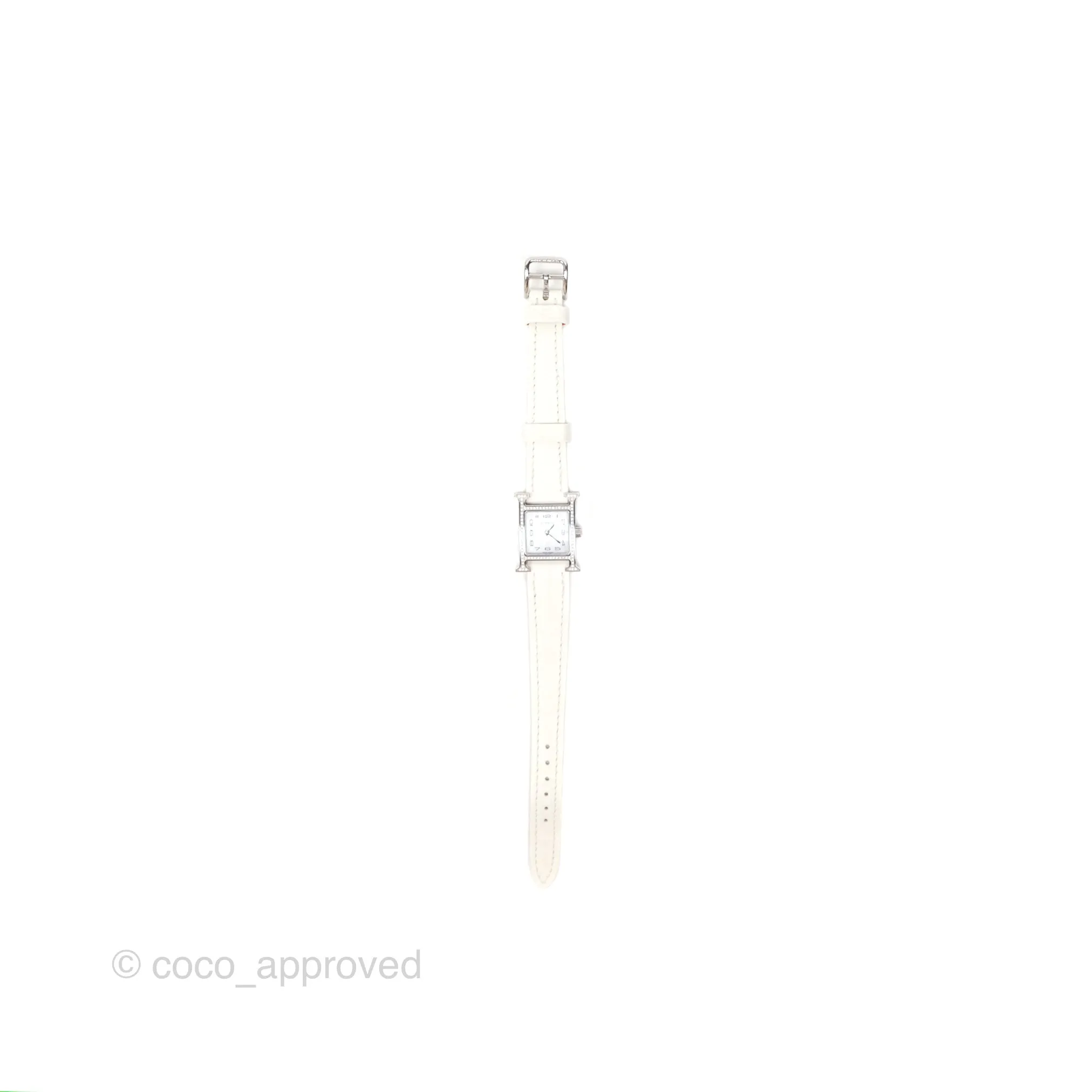 Hermes Heure H Watch Mini Diamonds White Mother-of-pearl White Alligator Leather