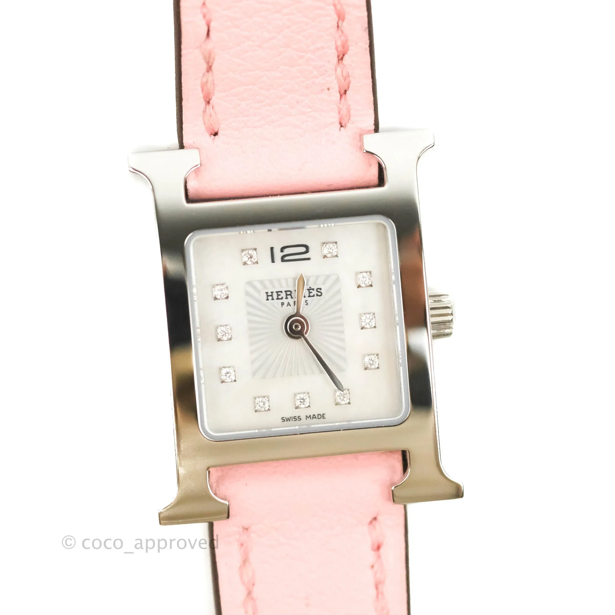 Hermes Heure H Watch Rose Sakura Swift Calfskin Silver Hardware
