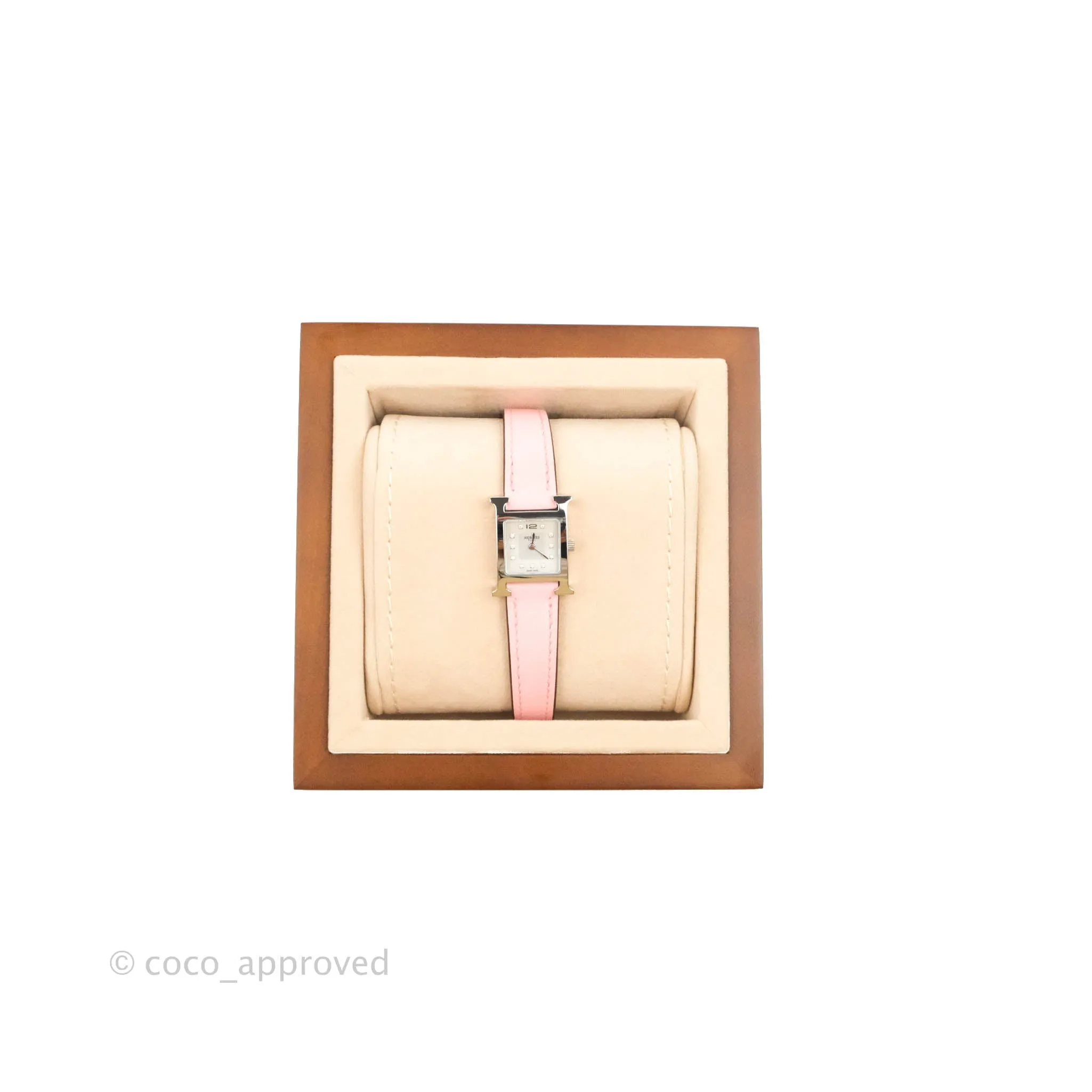 Hermes Heure H Watch Rose Sakura Swift Calfskin Silver Hardware