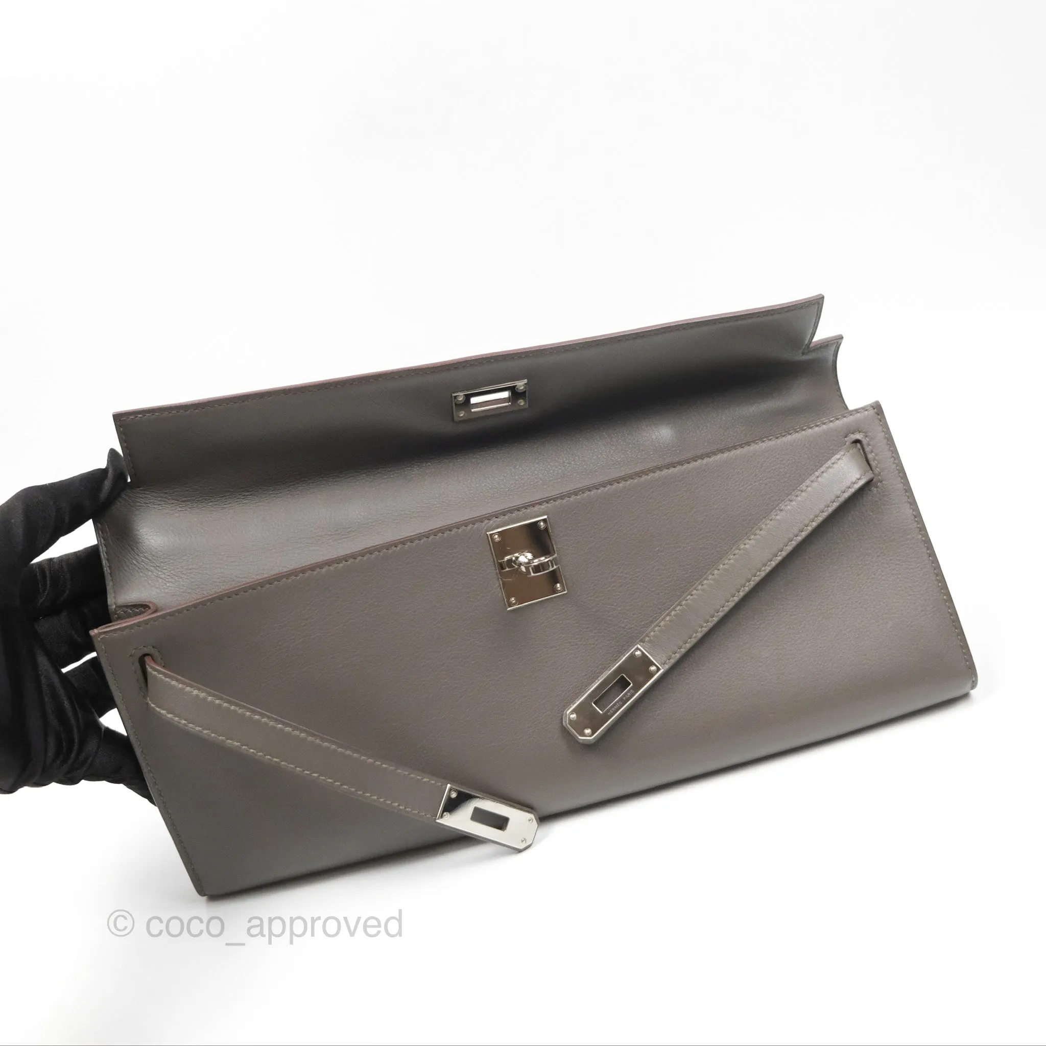 Hermes Kelly Cut Clutch Pochette Gris Asphalt M8 Swift Palladium Hardware