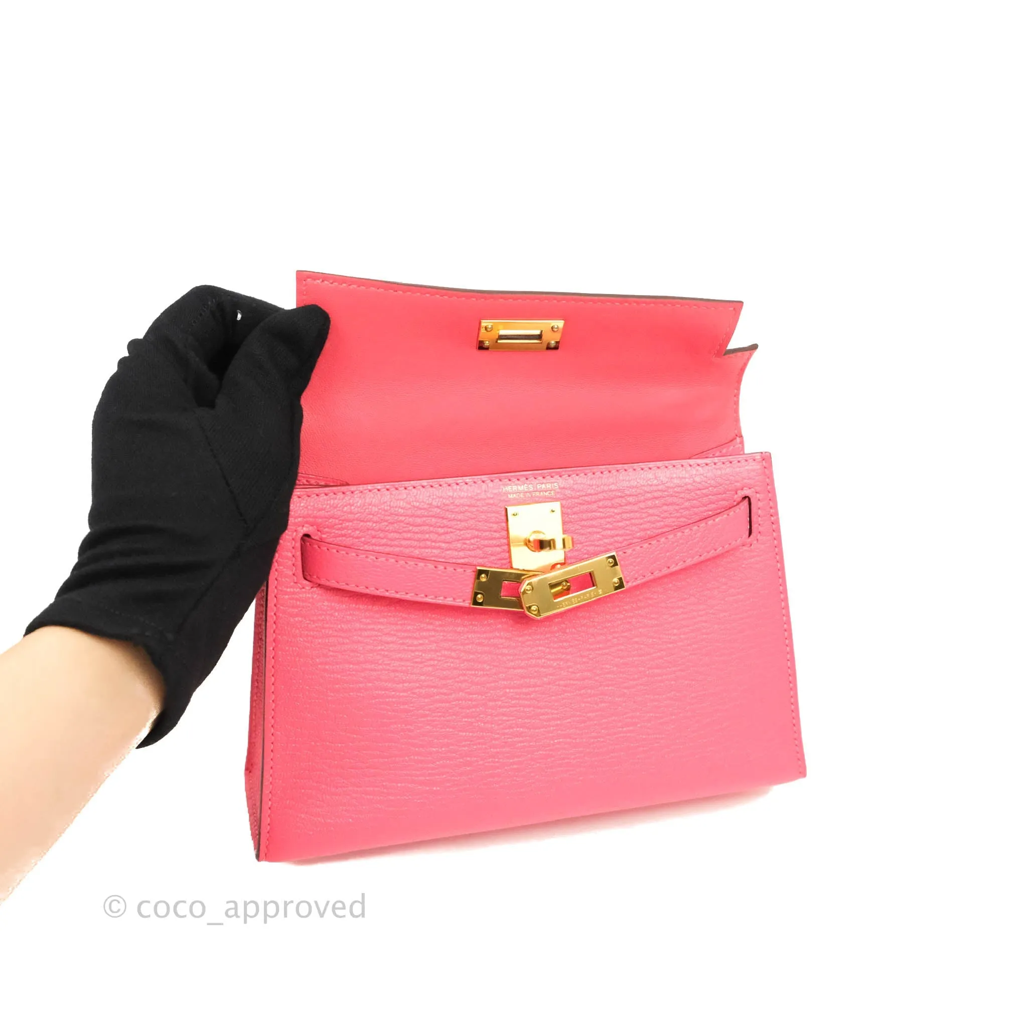 Hermes Mini Kelly II Chevre Mysore U5 Rose Lipstick Gold Hardware