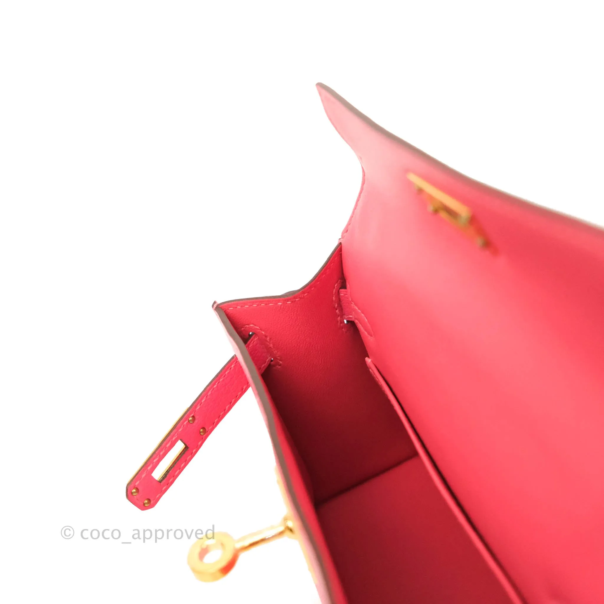 Hermes Mini Kelly II Chevre Mysore U5 Rose Lipstick Gold Hardware