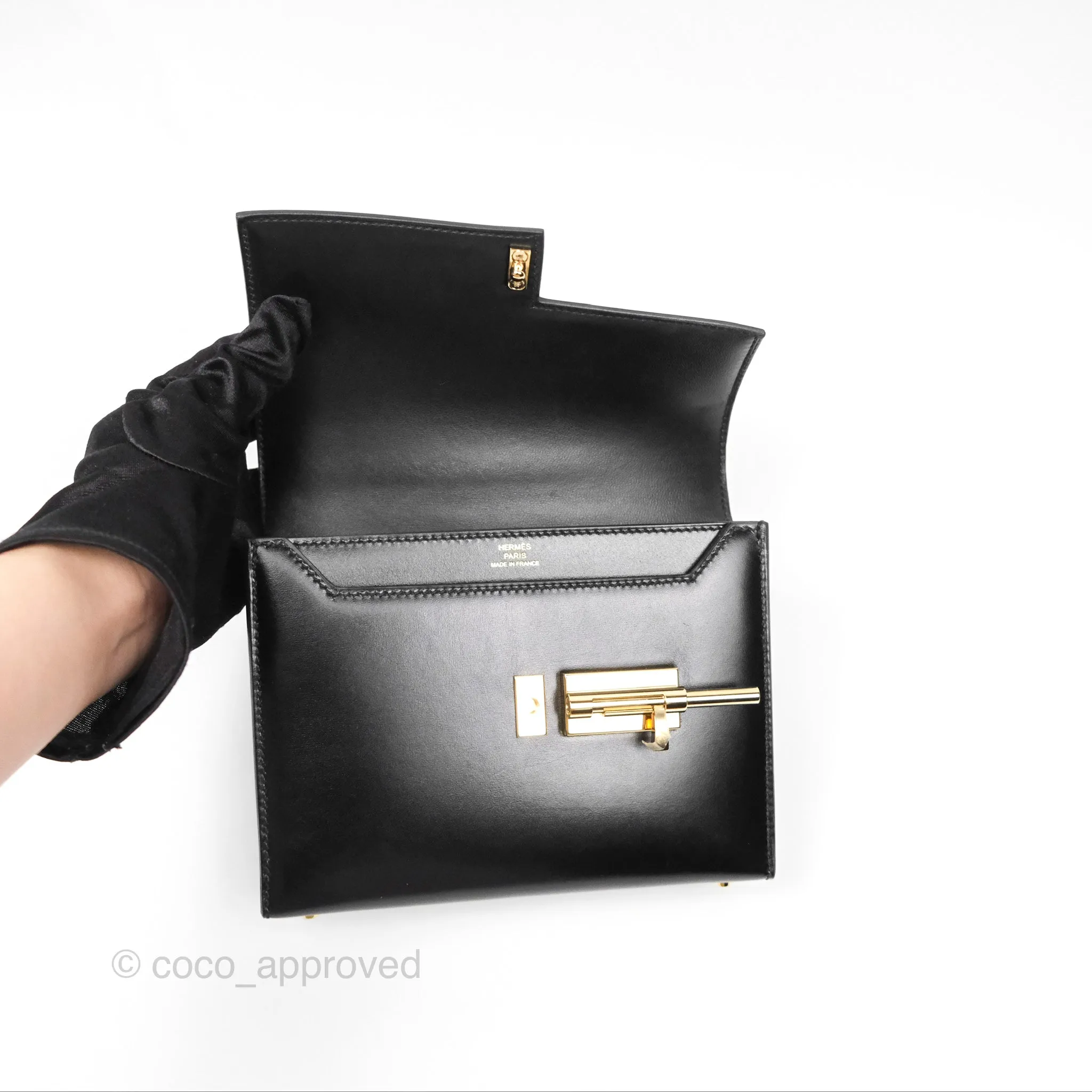 Hermes Mini Verrou Chaine Bag Black Box Leather Gold Hardware