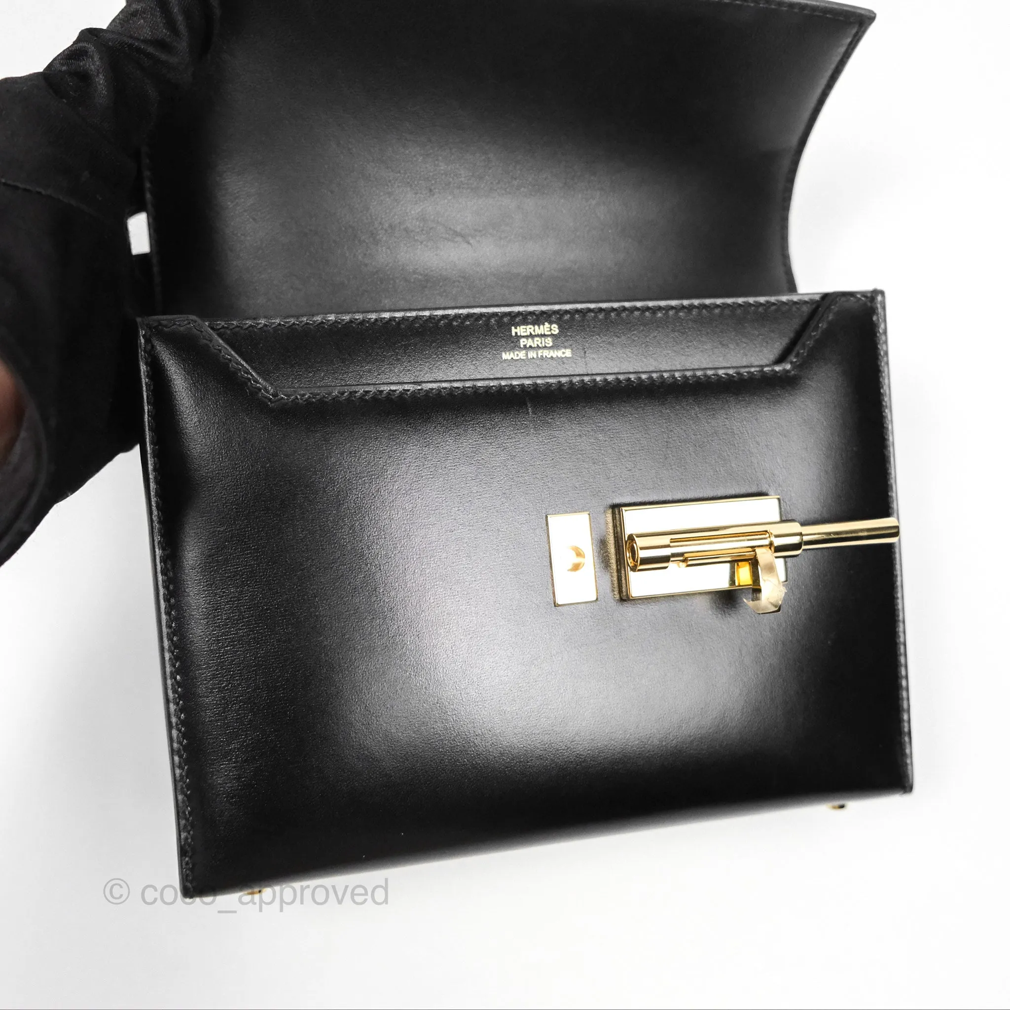 Hermes Mini Verrou Chaine Bag Black Box Leather Gold Hardware