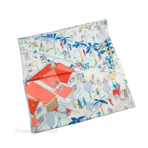 Hermes On The Beach Scarf 90 Gris Argent / Bleu / Grenadine