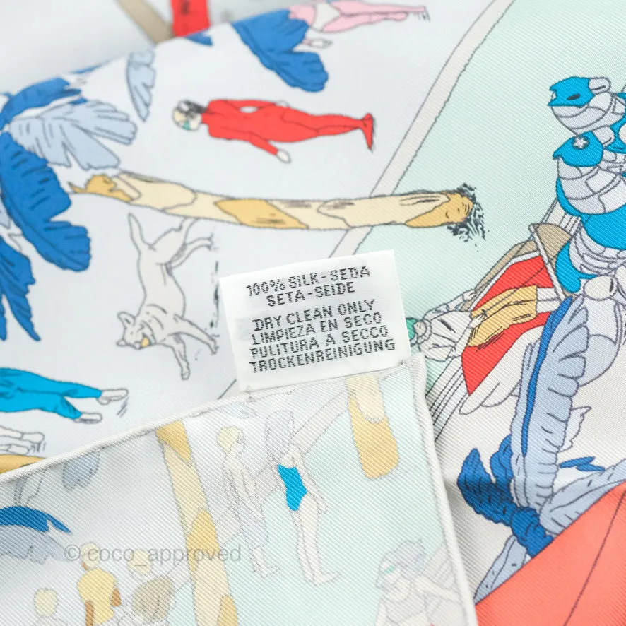 Hermes On The Beach Scarf 90 Gris Argent / Bleu / Grenadine