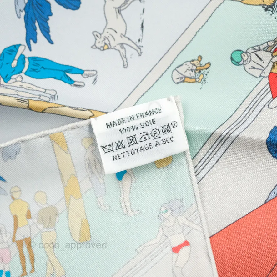Hermes On The Beach Scarf 90 Gris Argent / Bleu / Grenadine